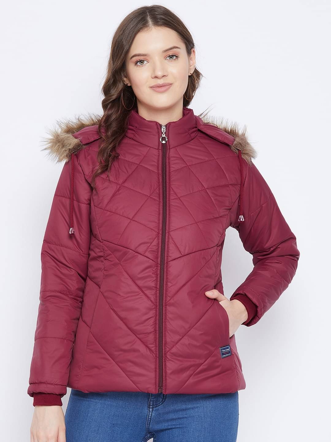 VERO MODERNO - Polyester Maroon Quilted/Padded Jackets VERO MODERNO - Polyester Maroon Quilted/Padded Jackets