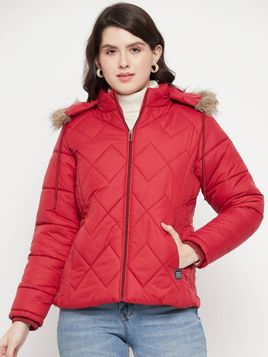 VERO MODERNO - Polyester Maroon Quilted/Padded Jackets VERO MODERNO - Polyester Maroon Quilted/Padded Jackets