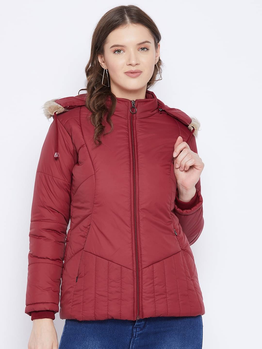 VERO MODERNO - Polyester Maroon Quilted/Padded Jackets VERO MODERNO - Polyester Maroon Quilted/Padded Jackets