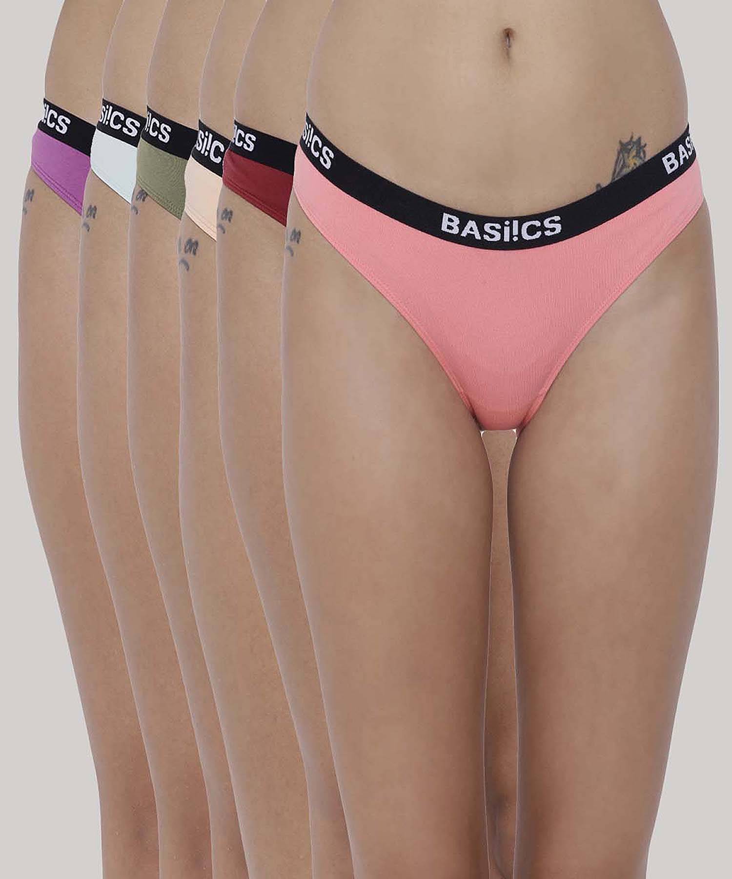 BASIICS By La Intimo Pack of 6 Cotton Lycra Solid Women's Bikini ( Multicolor7 ) BASIICS By La Intimo Pack of 6 Cotton Lycra Solid Women's Bikini ( Multicolor7 )