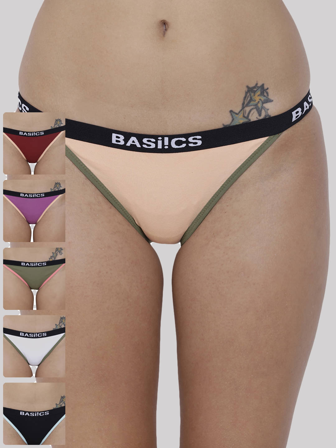 BASIICS By La Intimo Pack of 6 Cotton Lycra Solid Women's Bikini ( Multicolor12 ) BASIICS By La Intimo Pack of 6 Cotton Lycra Solid Women's Bikini ( Multicolor12 )