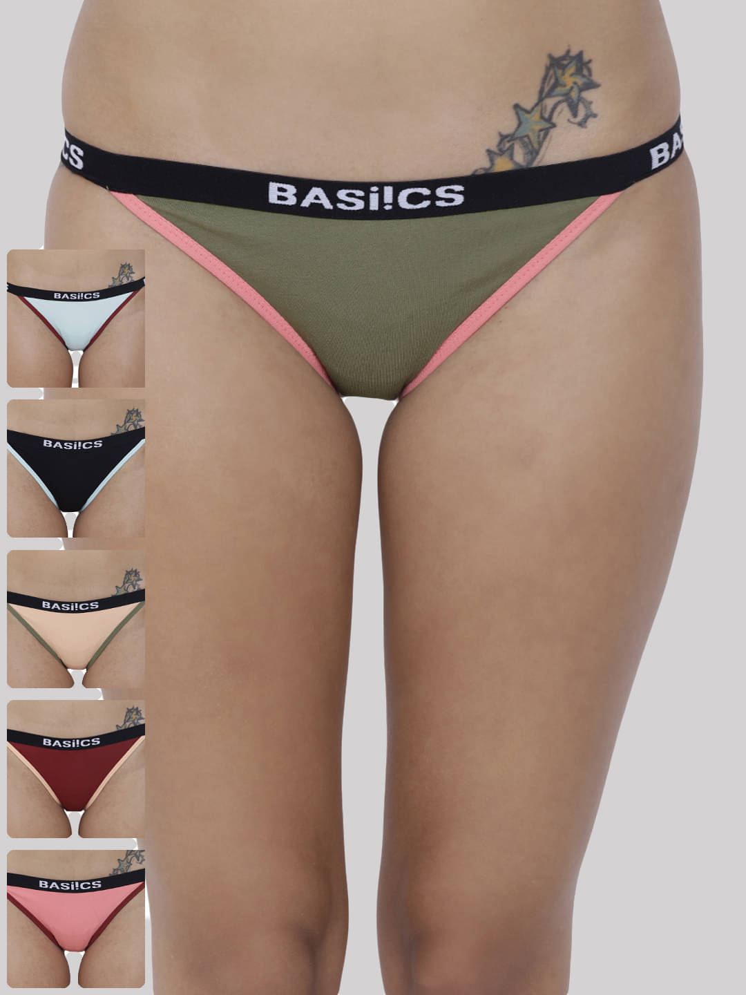 BASIICS By La Intimo Pack of 6 Cotton Lycra Solid Women's Bikini ( Multicolor11 ) BASIICS By La Intimo Pack of 6 Cotton Lycra Solid Women's Bikini ( Multicolor11 )