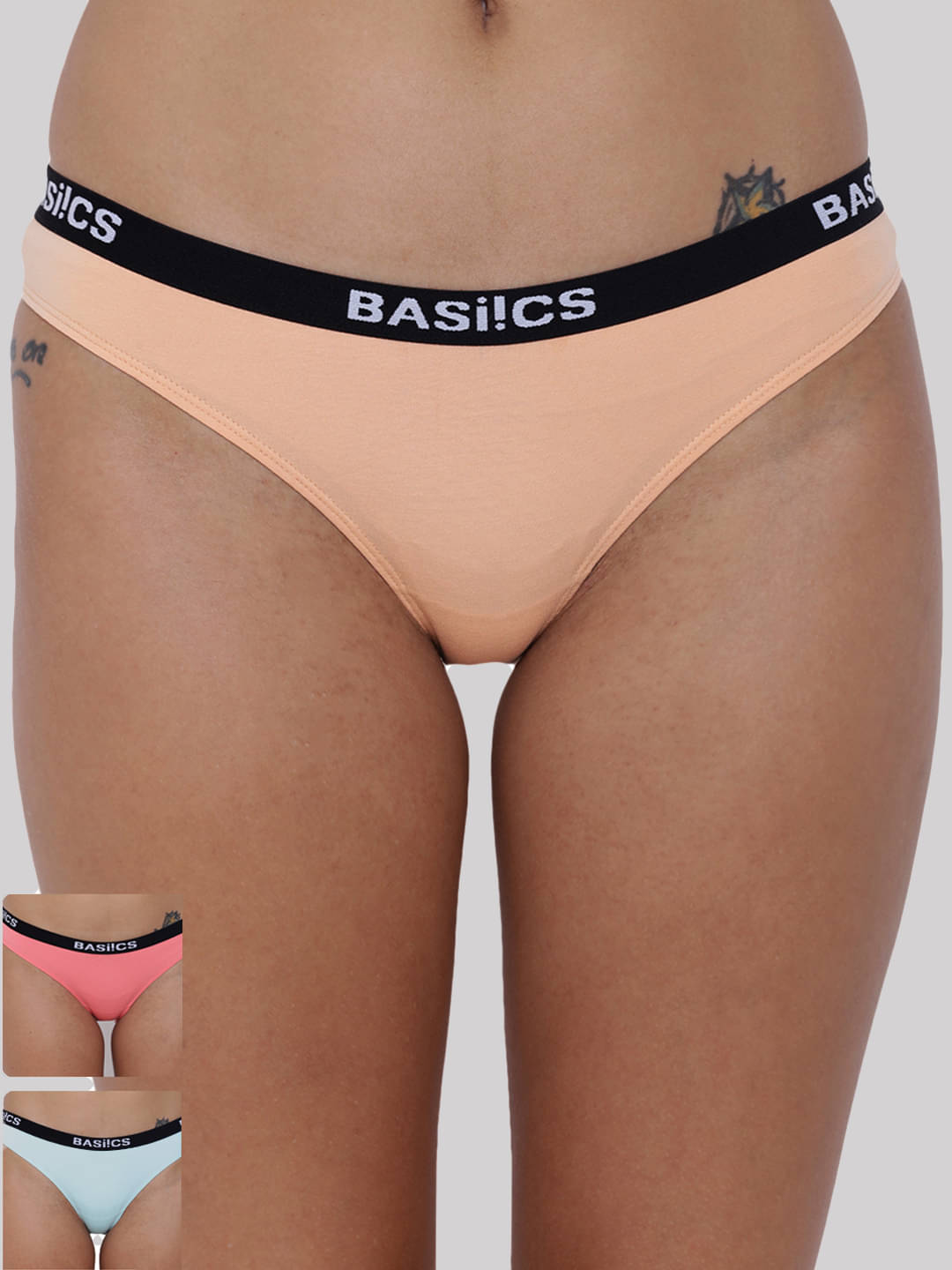 BASIICS By La Intimo Pack of 3 Cotton Lycra Solid Women's Bikini ( Multicolor5 ) BASIICS By La Intimo Pack of 3 Cotton Lycra Solid Women's Bikini ( Multicolor5 )