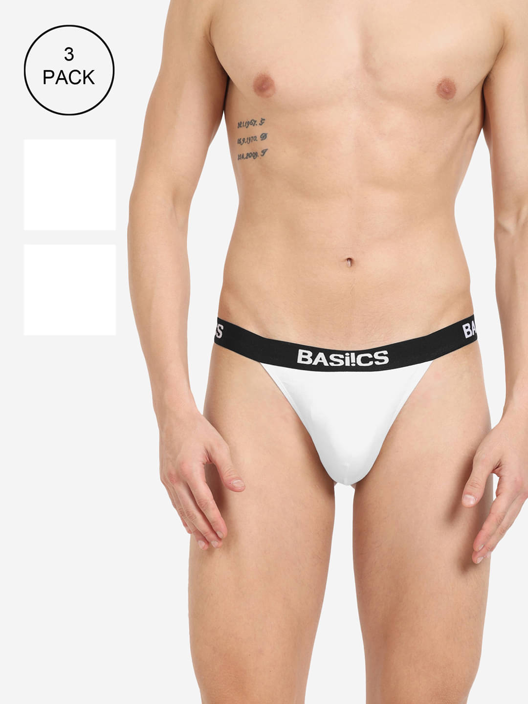 BASIICS By La Intimo Pack of 3 Cotton Blend Thongs For Men's ( White ) BASIICS By La Intimo Pack of 3 Cotton Blend Thongs For Men's ( White )