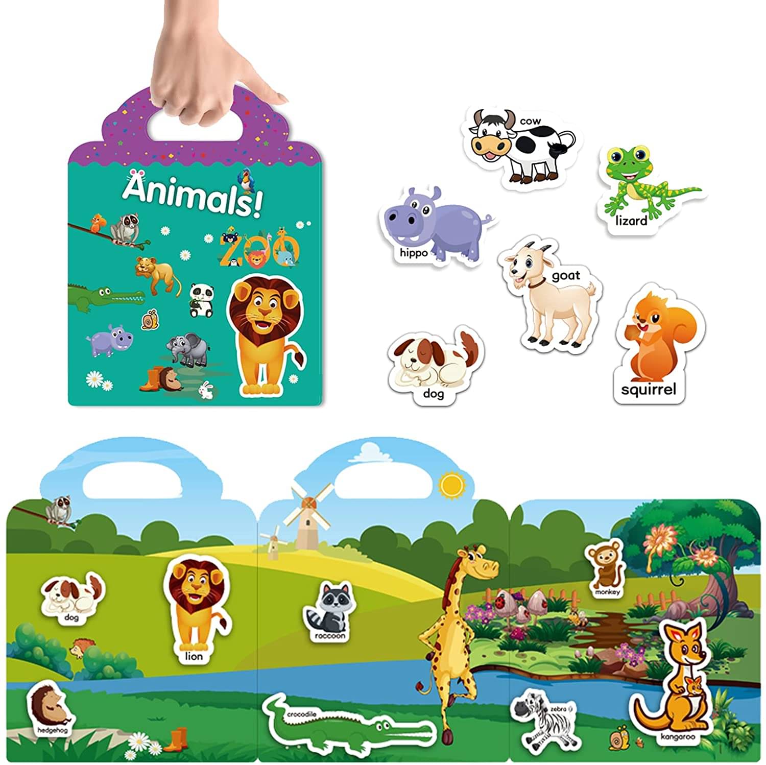    			Chocozone 32 Reusable Stickers Book Waterproof Stickers Toys for 2 years old Boys & Girls Learning Preschool Educational Book for Kids (Animals)