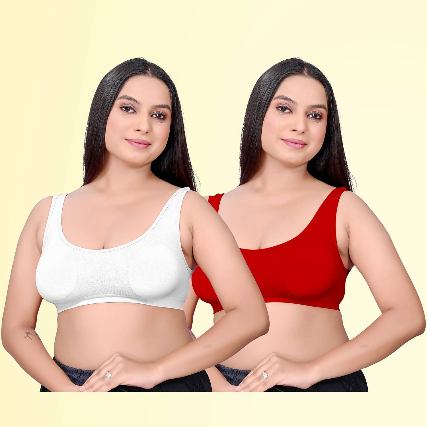 HAYA Pack of 2 Polyester Non Padded Women's Cami bra ( Multicolor1 ) Lamia Bralette D700 HAYA Pack of 2 Polyester Non Padded Women's Cami bra ( Multicolor1 ) Lamia Bralette D700