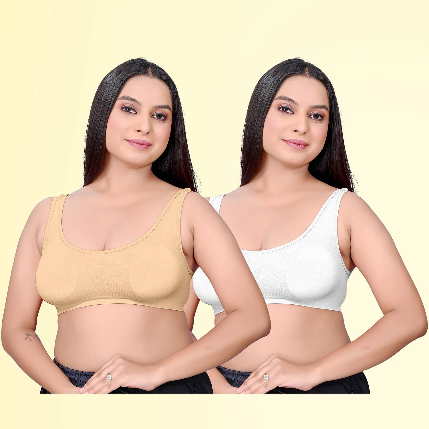 HAYA Pack of 2 Polyester Non Padded Women's Cami bra ( Multicolor4 ) Lamia Bralette D700     			HAYA Pack of 2 Polyester Non Padded Women's Cami bra ( Multicolor4 ) Lamia Bralette D700