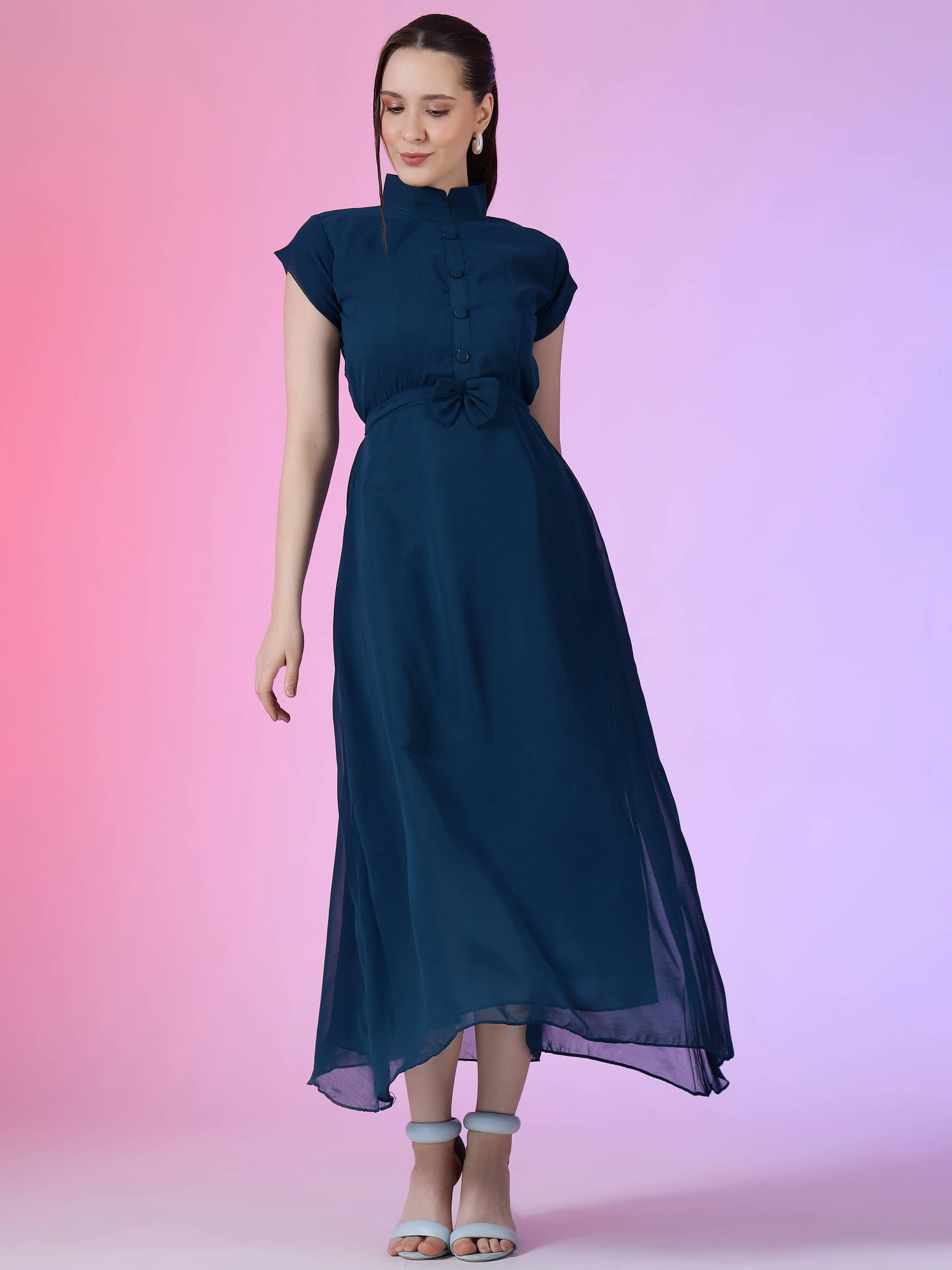     			JASH CREATION Women Georgette Solid Fit & Flare Dress ( Blue )