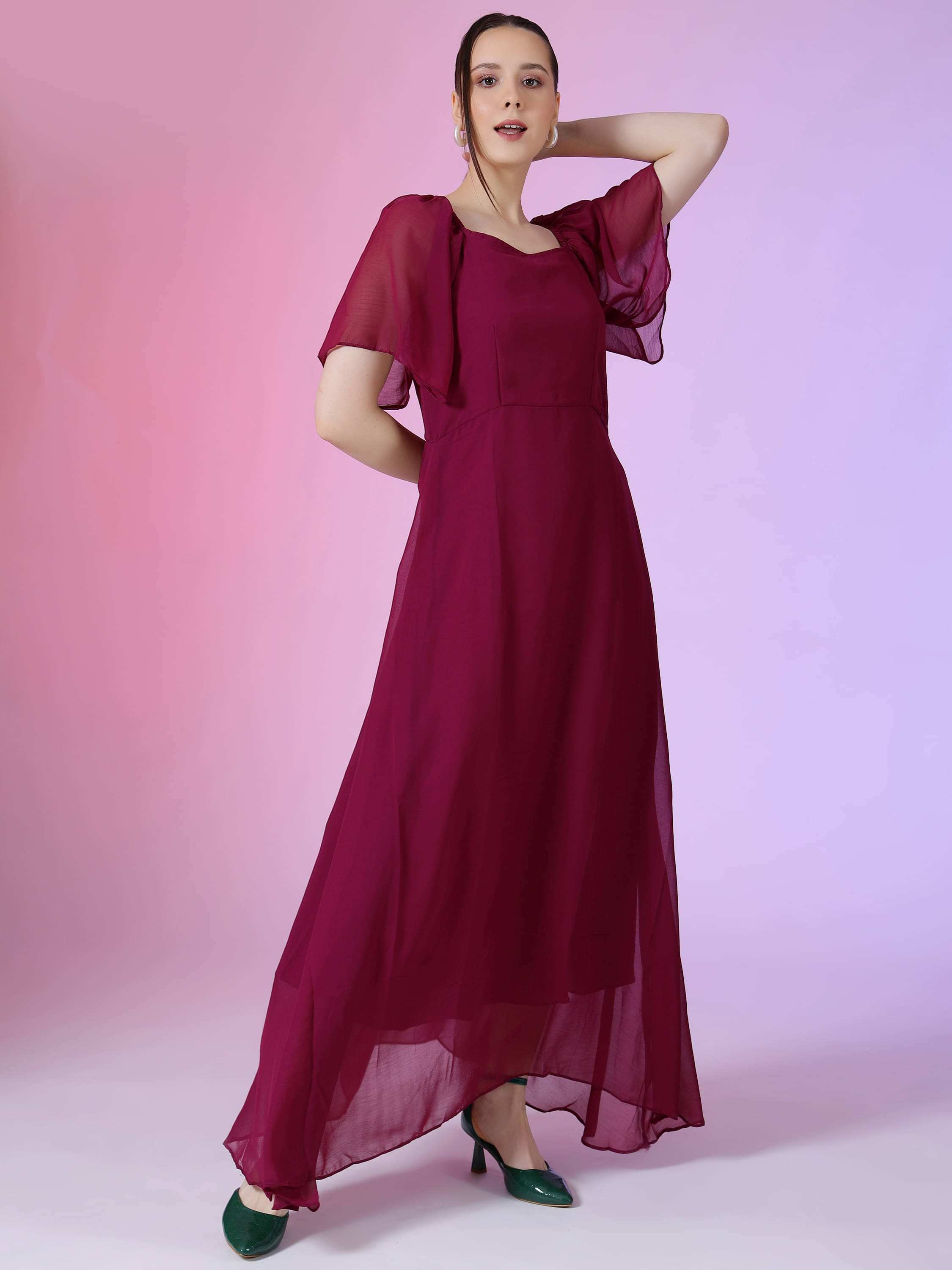 JASH CREATION Georgette Solid Full Length Women's Fit & Flare Dress - Purple ( Pack of 1 ) JASH CREATION Georgette Solid Full Length Women's Fit & Flare Dress - Purple ( Pack of 1 )