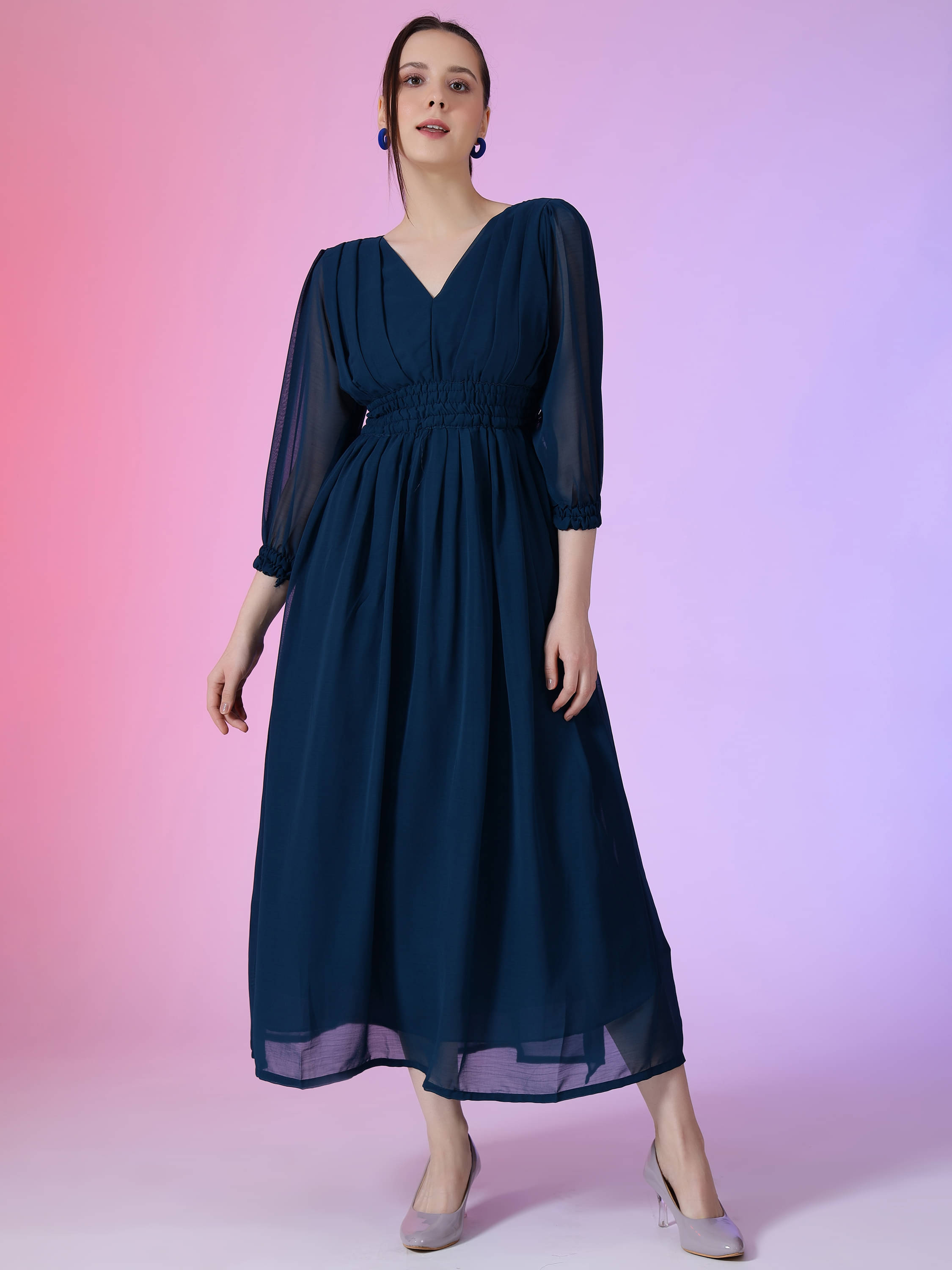     			JASH CREATION Women Georgette Solid Fit & Flare Dress ( Blue )