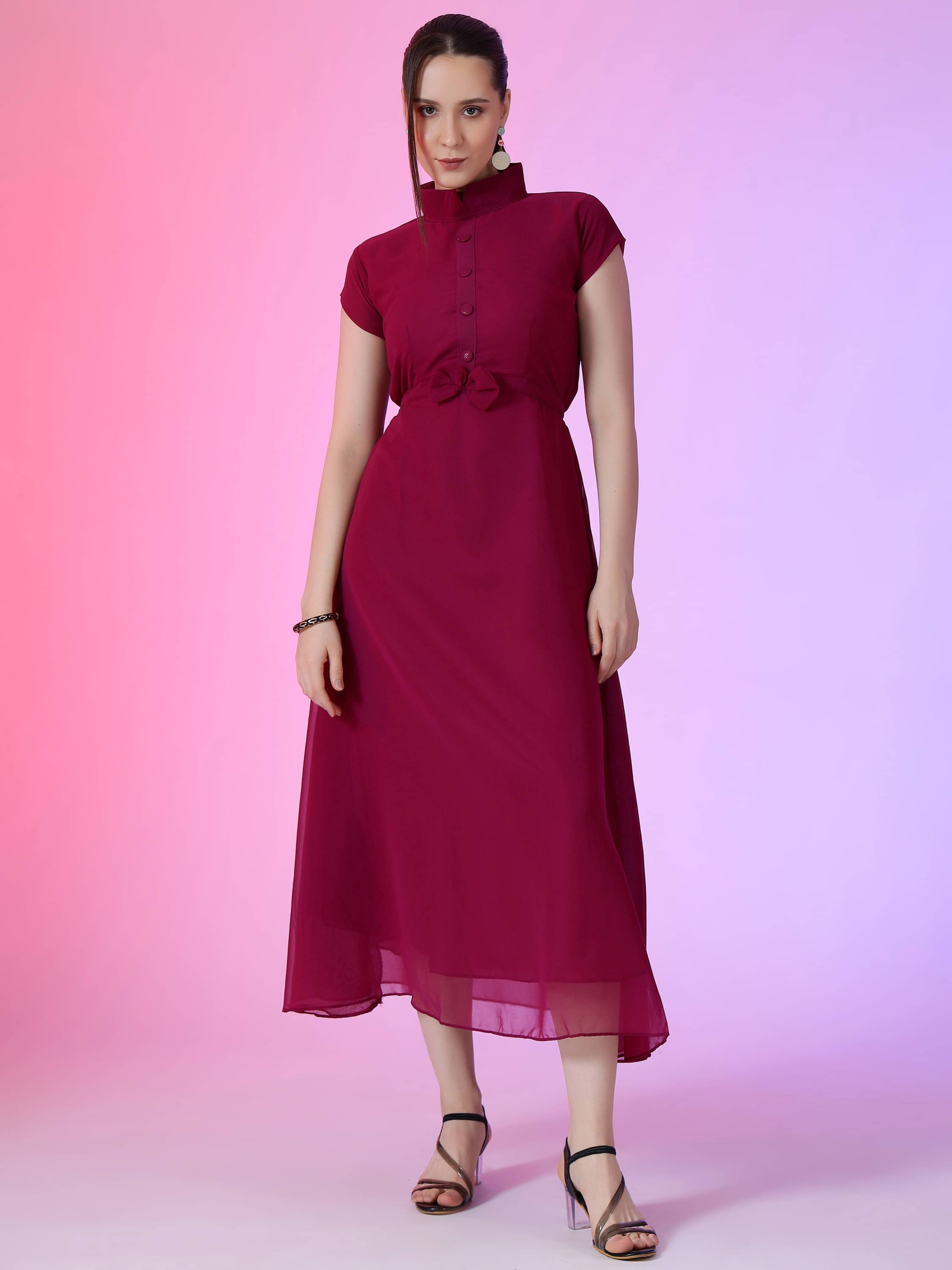 JASH CREATION Women Georgette Solid Fit & Flare Dress ( Purple ) JASH CREATION Women Georgette Solid Fit & Flare Dress ( Purple )