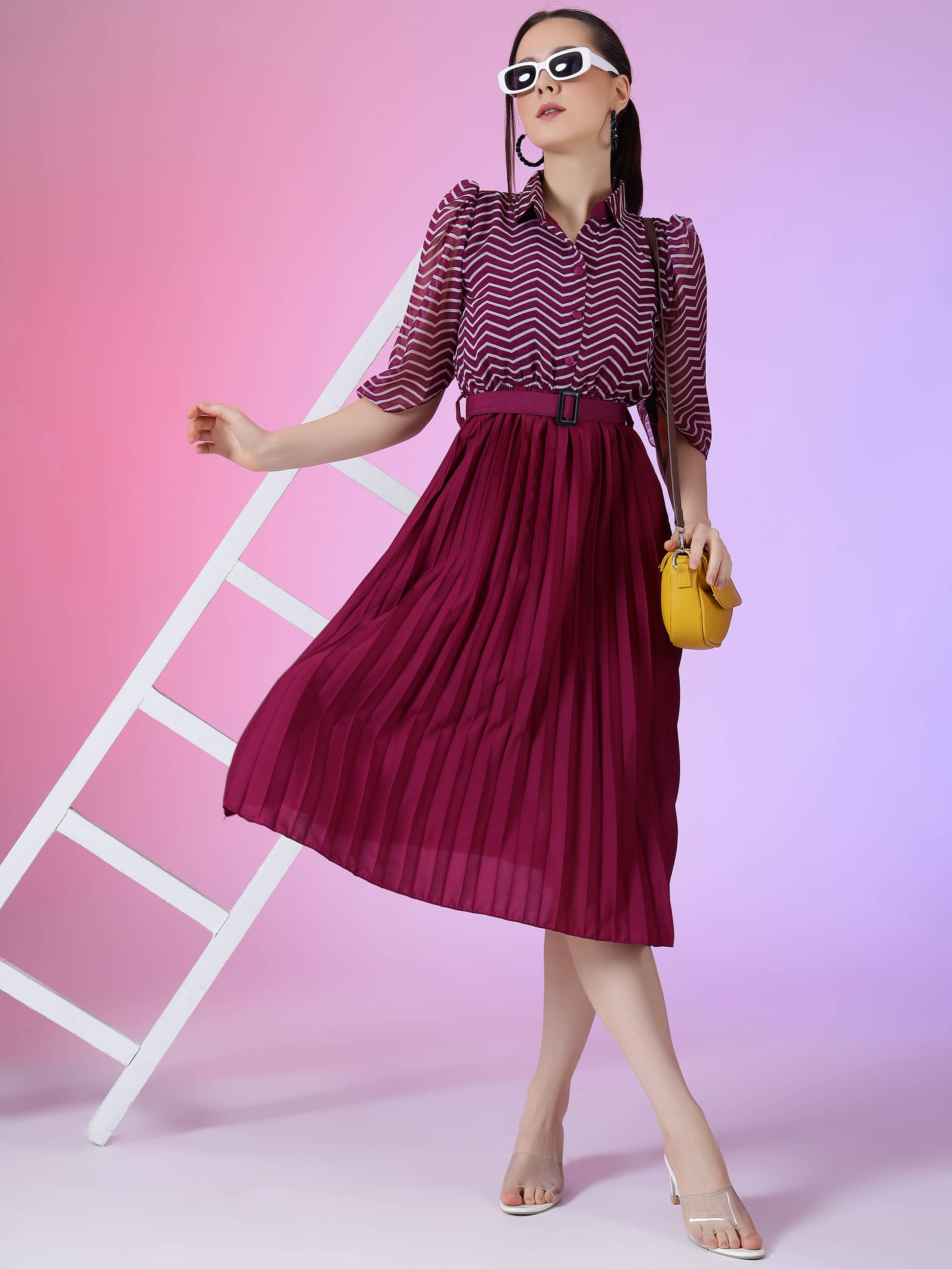 JASH CREATION Polyester Printed Knee Length Women's Fit & Flare Dress - Purple ( Pack of 1 ) JASH CREATION Polyester Printed Knee Length Women's Fit & Flare Dress - Purple ( Pack of 1 )