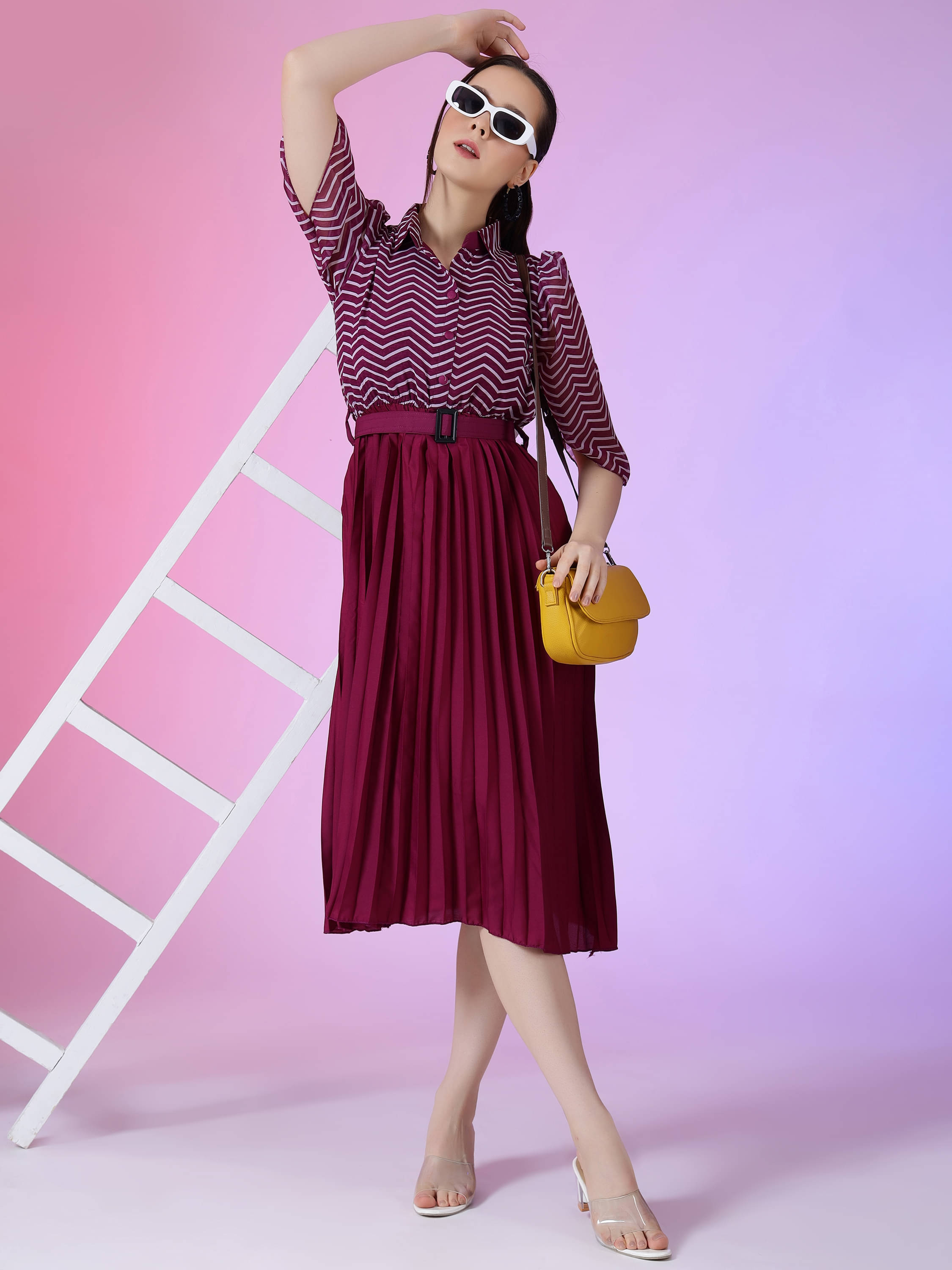 JASH CREATION Polyester Printed Knee Length Women's Fit & Flare Dress - Purple ( Pack of 1 ) JASH CREATION Polyester Printed Knee Length Women's Fit & Flare Dress - Purple ( Pack of 1 )