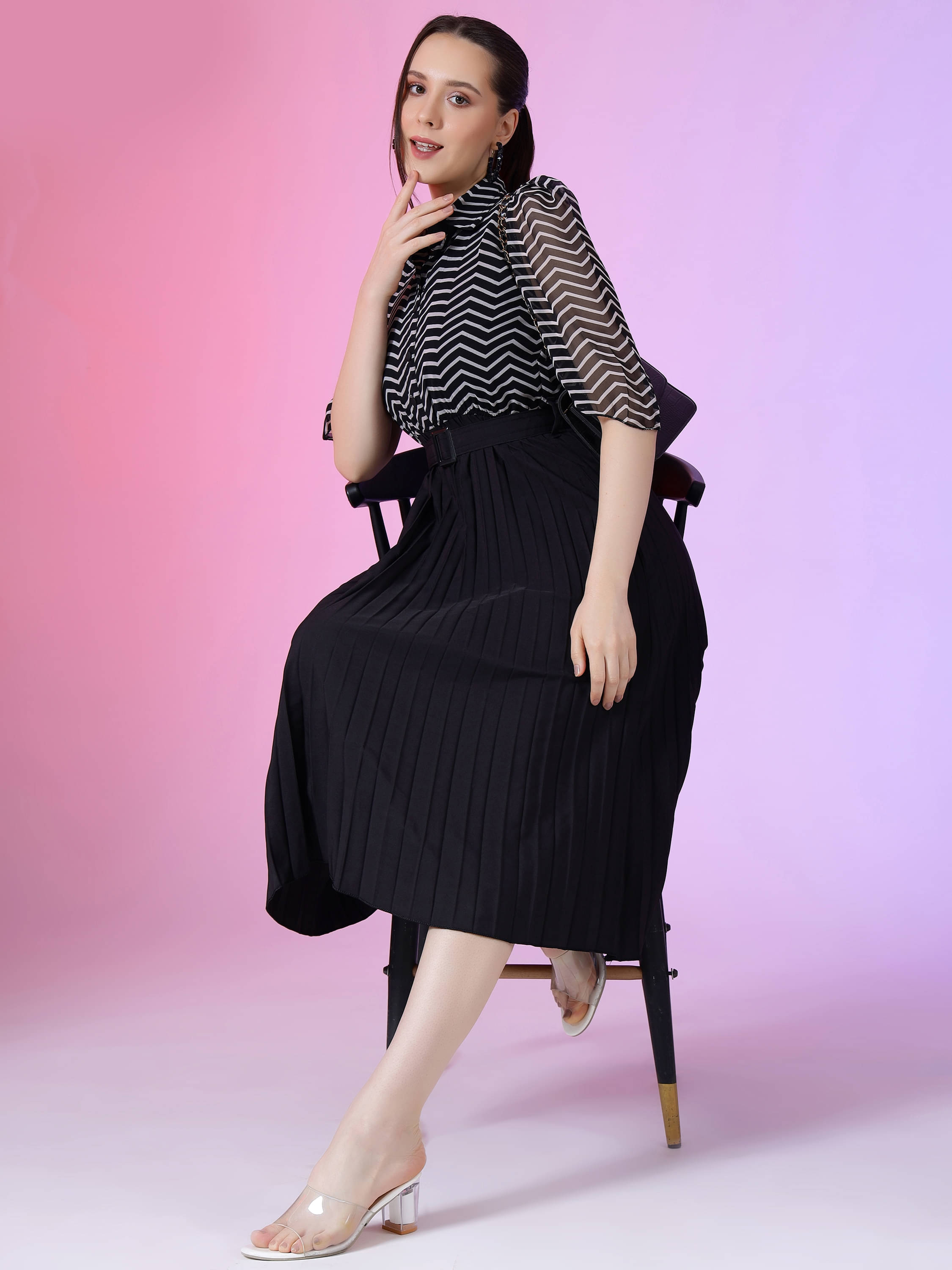 JASH CREATION Polyester Printed Knee Length Women's Fit & Flare Dress - Black ( Pack of 1 ) JASH CREATION Polyester Printed Knee Length Women's Fit & Flare Dress - Black ( Pack of 1 )