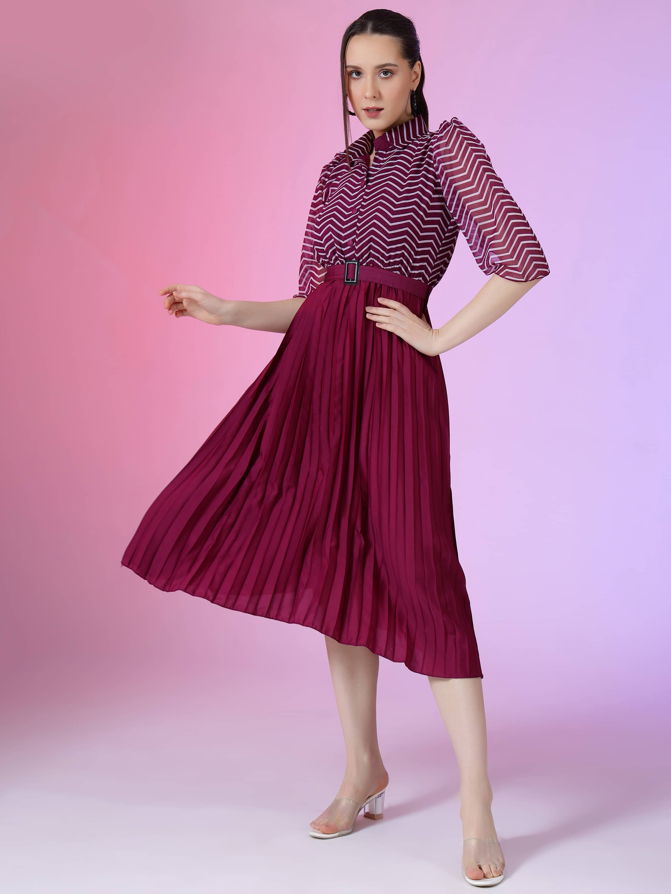 JASH CREATION Polyester Printed Knee Length Women's Fit & Flare Dress - Purple ( Pack of 1 ) JASH CREATION Polyester Printed Knee Length Women's Fit & Flare Dress - Purple ( Pack of 1 )