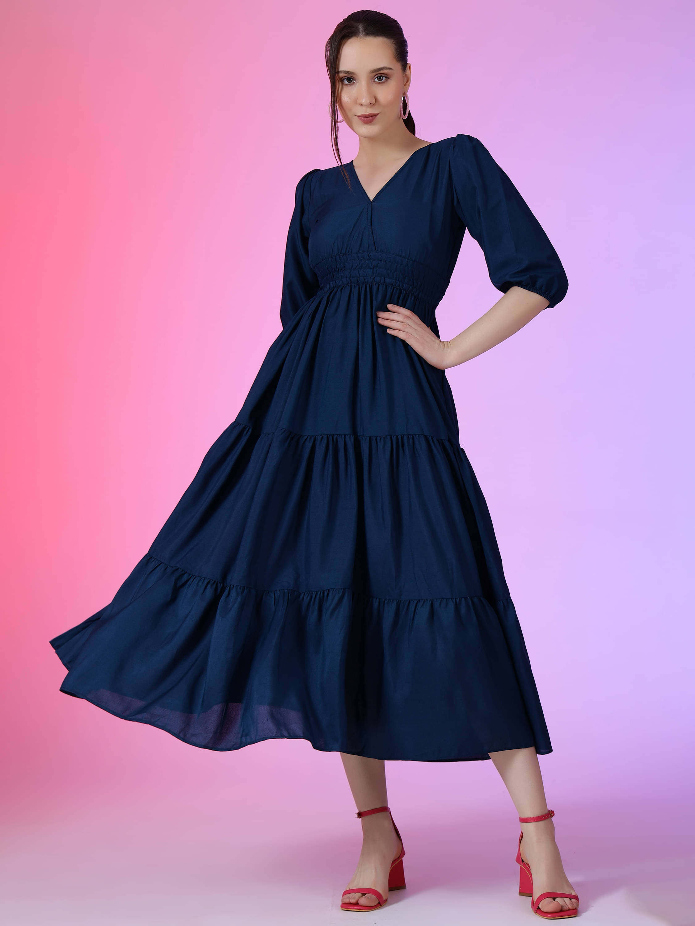     			JASH CREATION Women Polyester Solid Fit & Flare Dress ( Blue )
