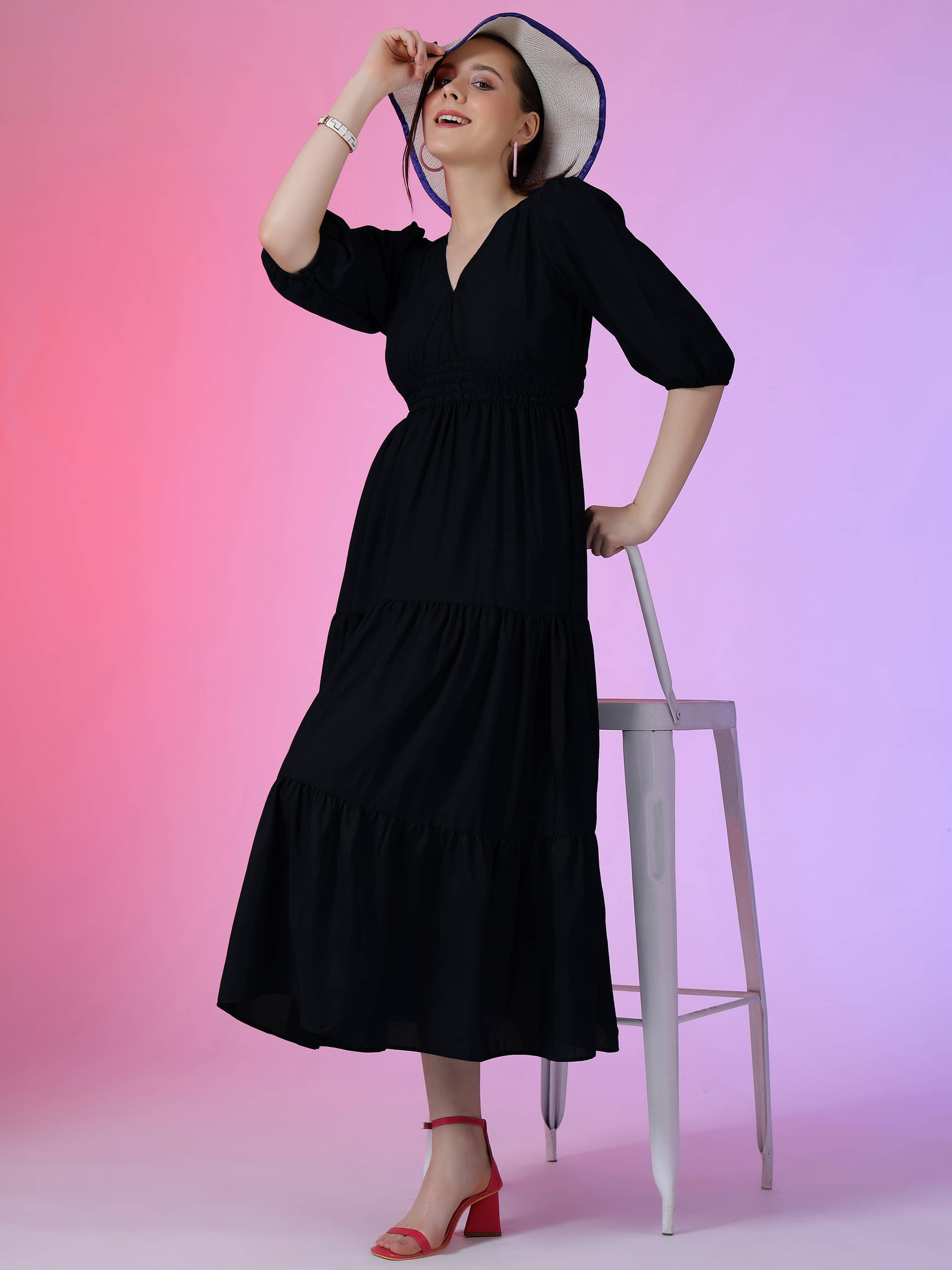     			JASH CREATION Women Polyester Solid Fit & Flare Dress ( Black )