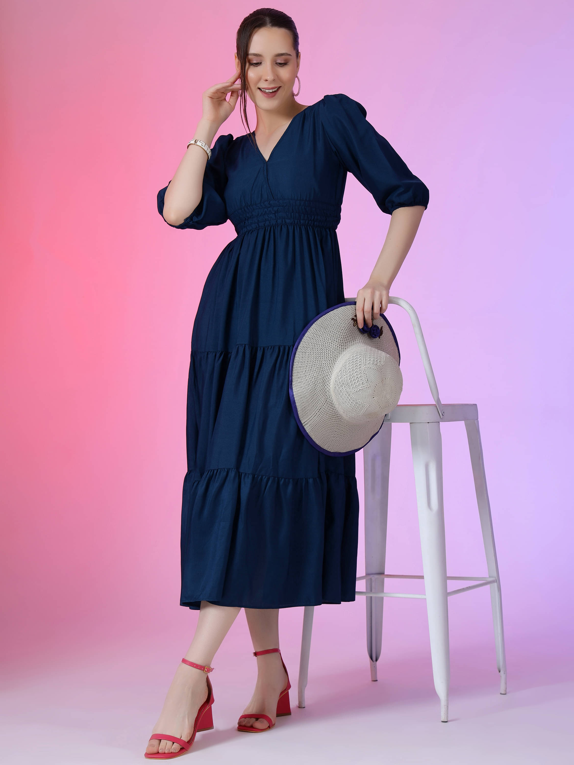 JASH CREATION Polyester Solid Full Length Women's Fit & Flare Dress - Blue ( Pack of 1 ) JASH CREATION Polyester Solid Full Length Women's Fit & Flare Dress - Blue ( Pack of 1 )