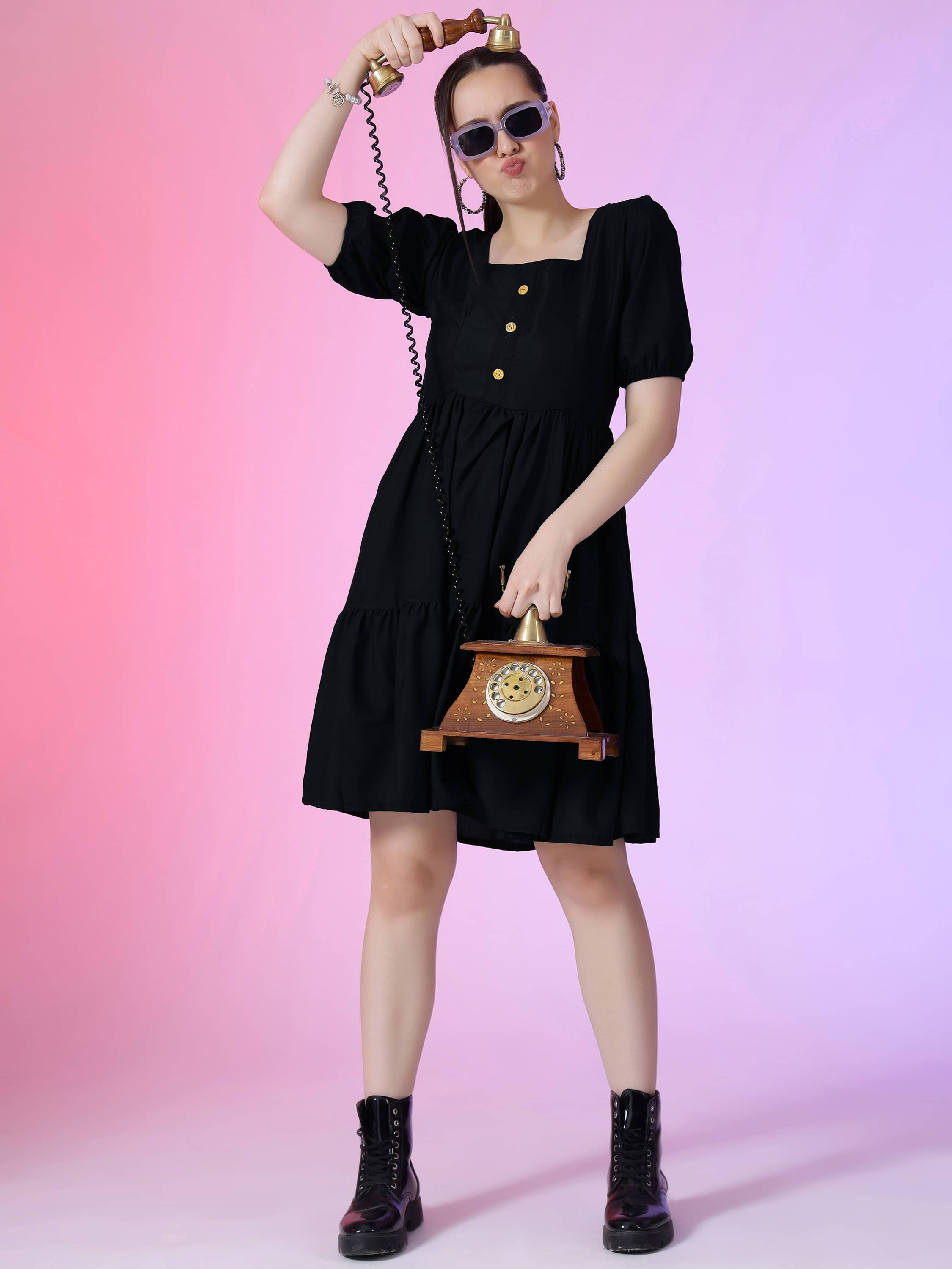     			JASH CREATION Women Polyester Solid Fit & Flare Dress ( Black )