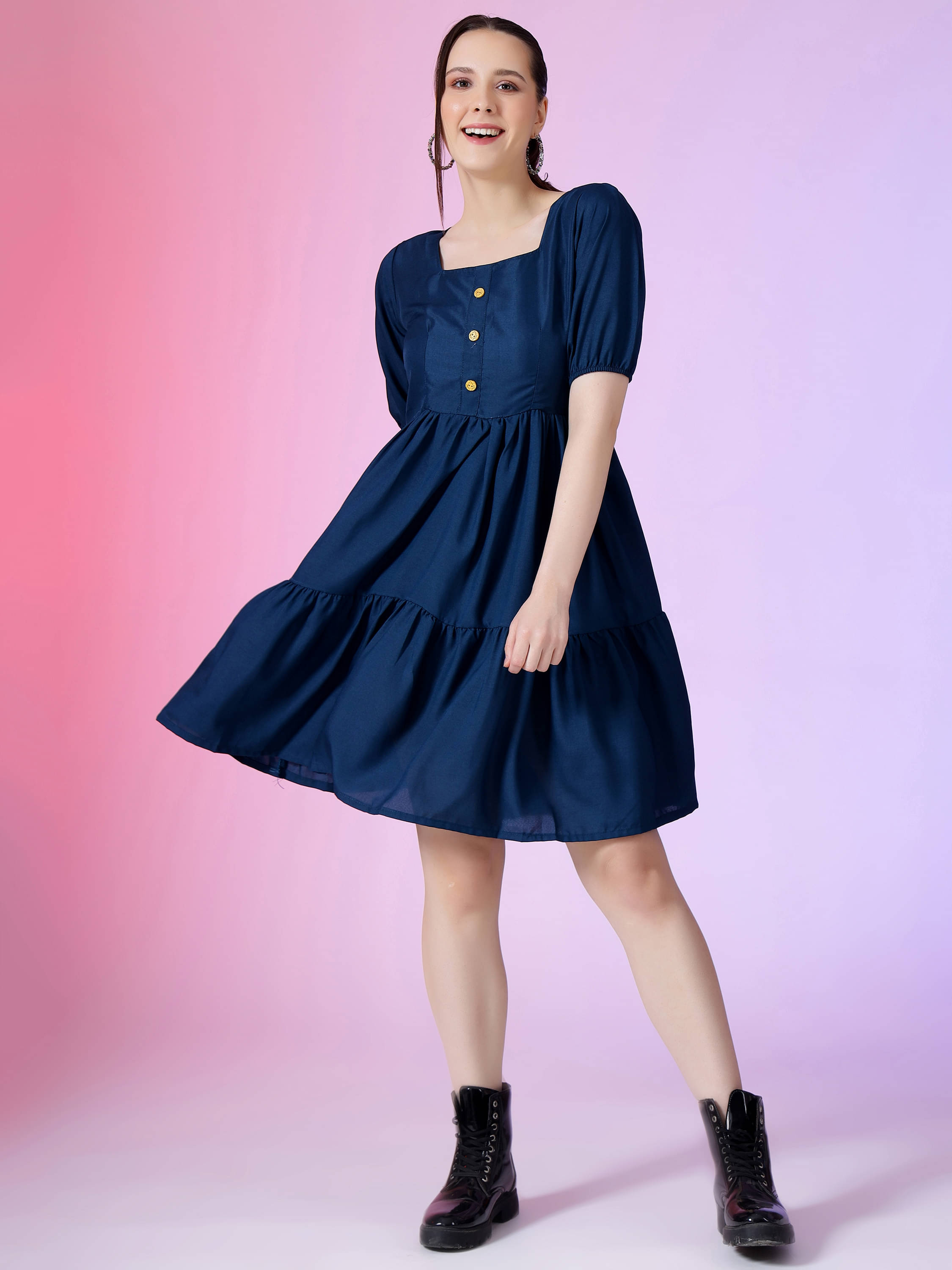     			JASH CREATION Women Polyester Solid Fit & Flare Dress ( Blue )