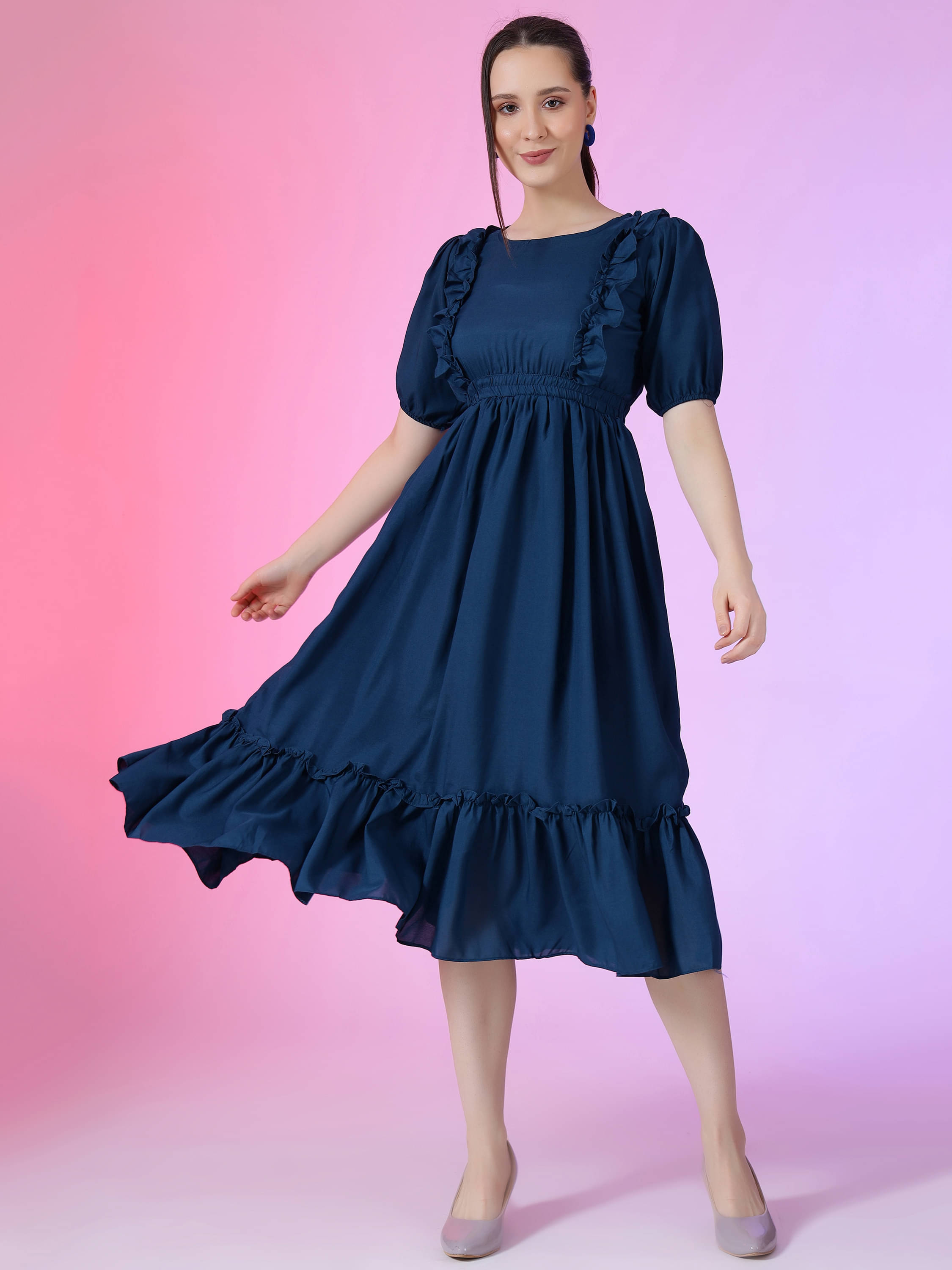     			JASH CREATION Women Polyester Solid Fit & Flare Dress ( Blue )