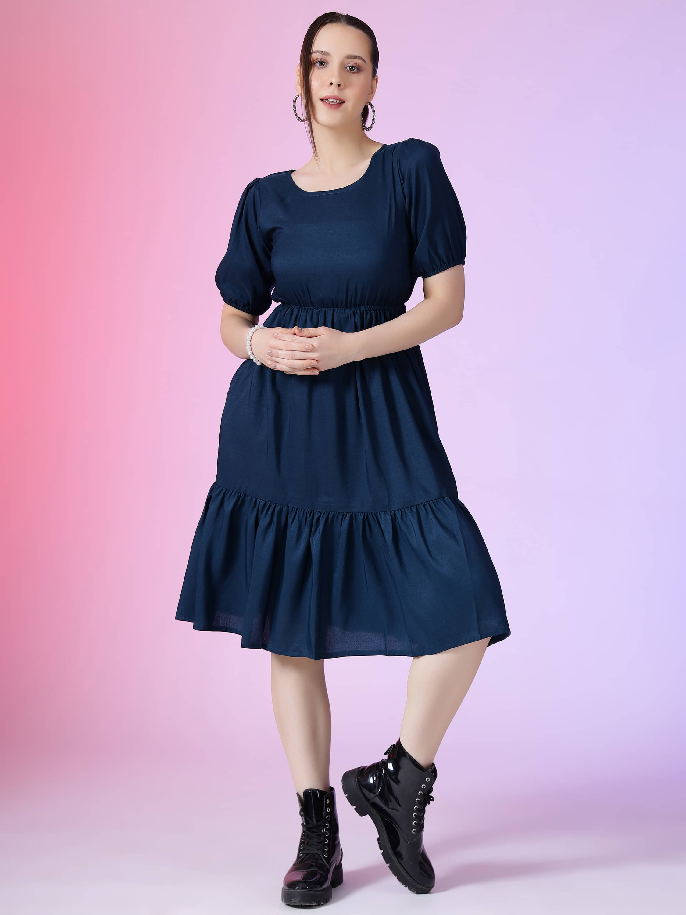     			JASH CREATION Women Polyester Solid Fit & Flare Dress ( Blue )