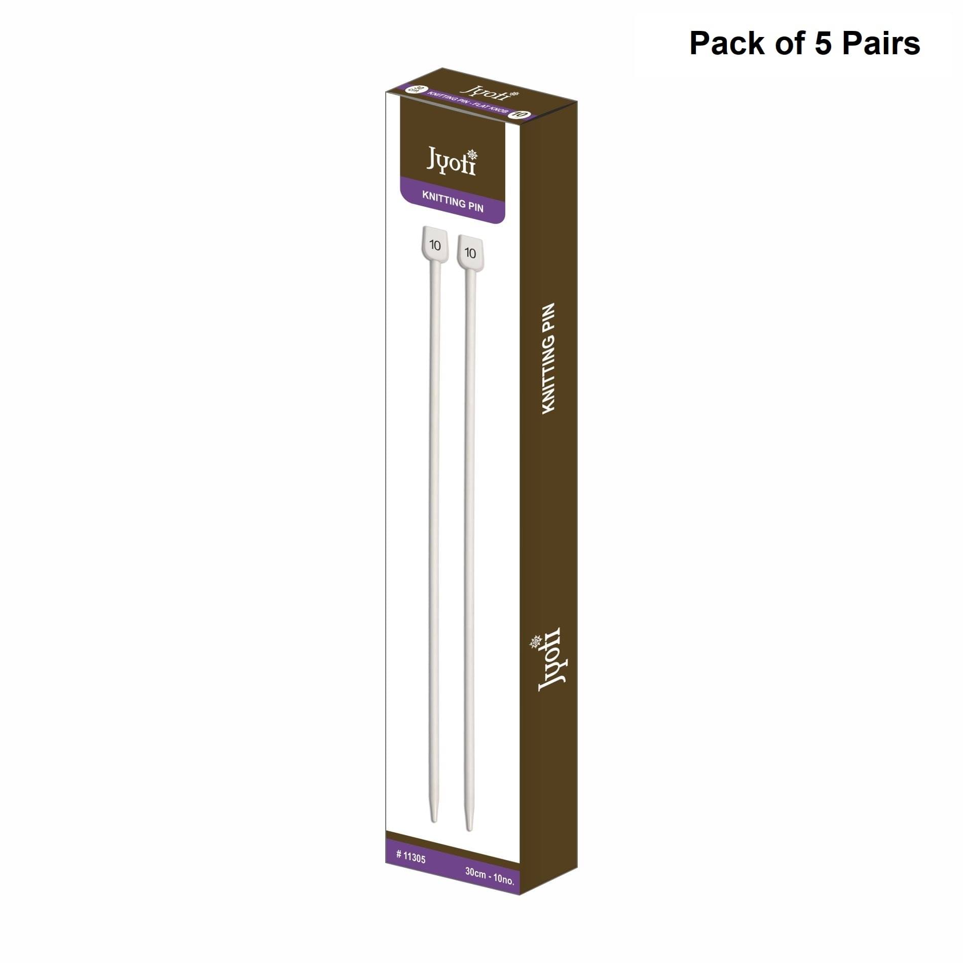     			Jyoti Knitting Pin - Aluminium (5 Pairs of Flat Knob of 12 Inches / 30cm of Size 10), Crafting Weaving Pins, Round Blunt Yarn Needles, Used for Sweaters, Scarves, and Woolen Fabrics - Pack of 5 Pairs