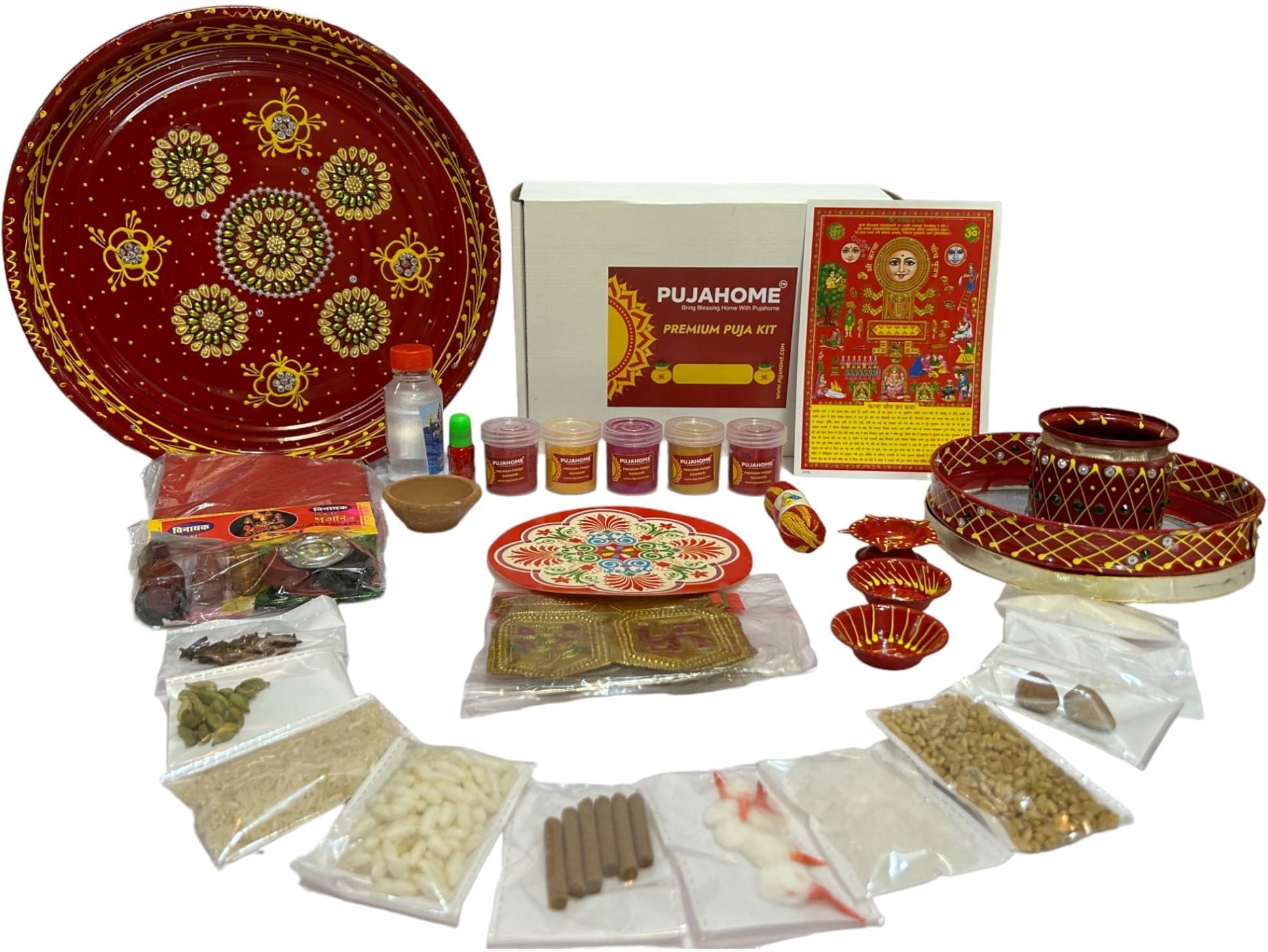 Karwa Chauth Puja Samagri Kit With Thali/NavShringaar Saman (30+ Items) Karwa Chauth Puja Samagri Kit With Thali/NavShringaar Saman (30+ Items)