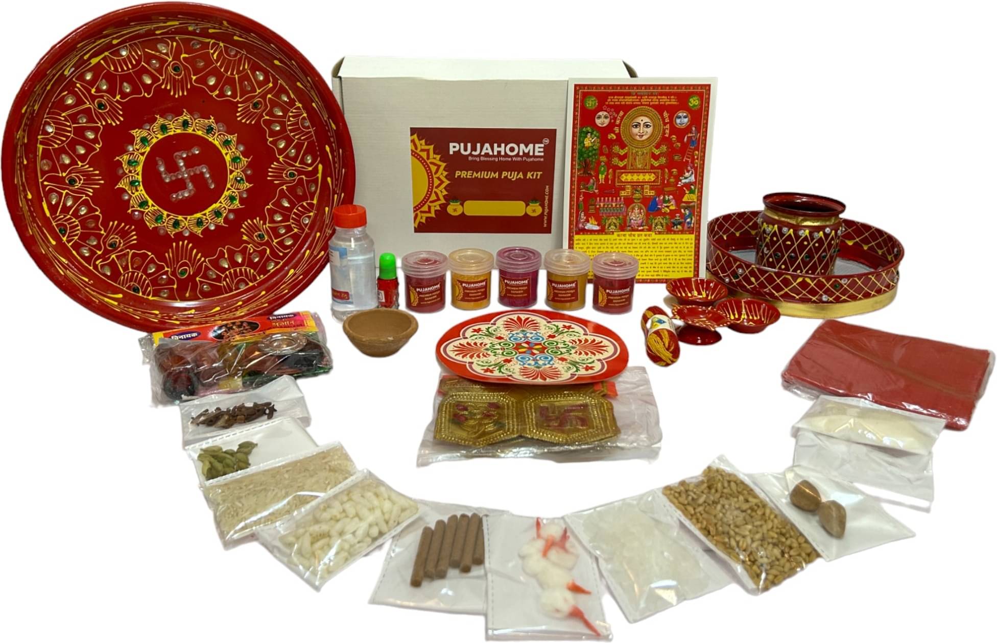     			Karwa Chauth Puja Samagri Kit With Thali/NavShringaar Saman (30+ Items)