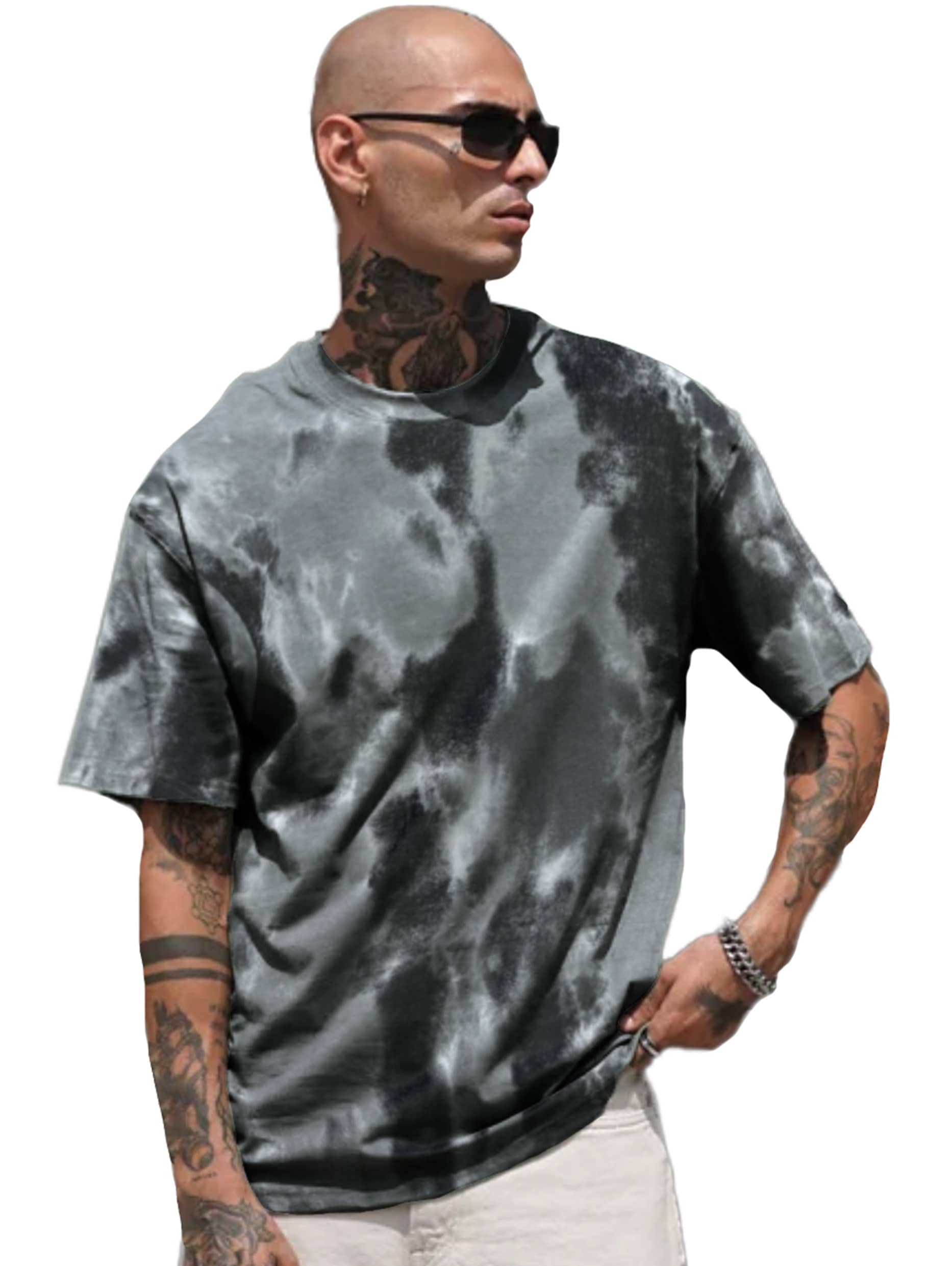 Leotude Men Cotton Blend Oversized Fit Printed T-Shirt ( Grey )