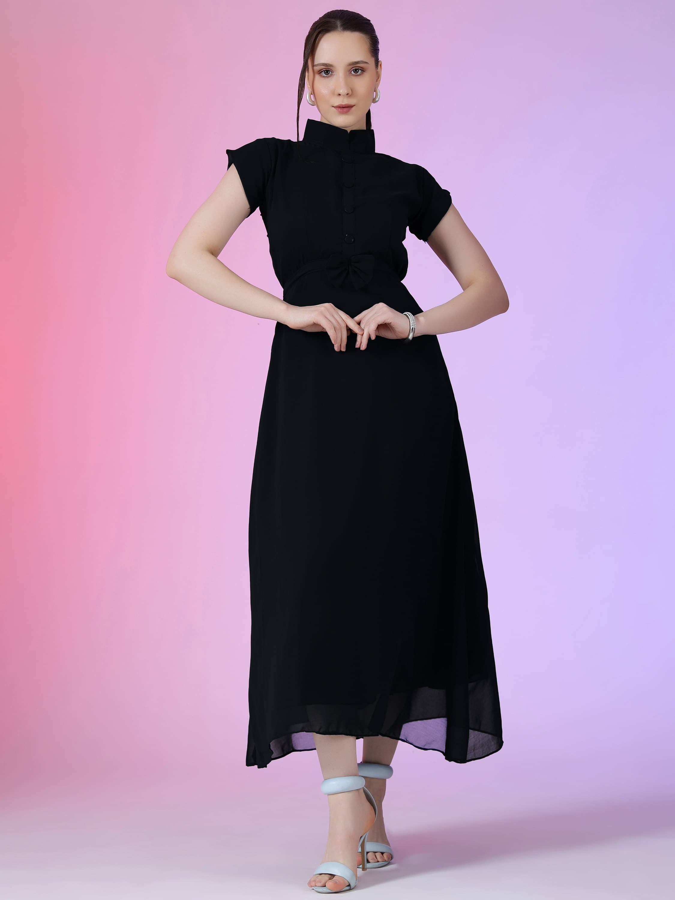 RAIYANI FASHION Women Georgette Solid Fit & Flare Dress ( Black ) RAIYANI FASHION Women Georgette Solid Fit & Flare Dress ( Black )