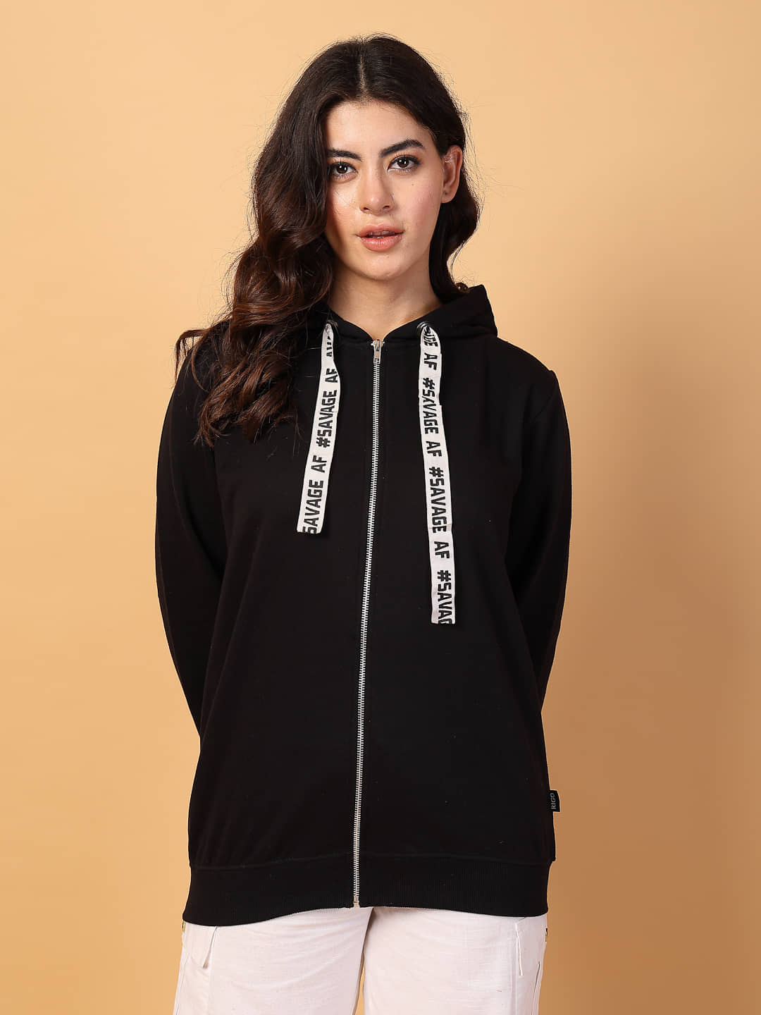 Rigo Women Fleece Hooded Sweatshirt For ( Black )