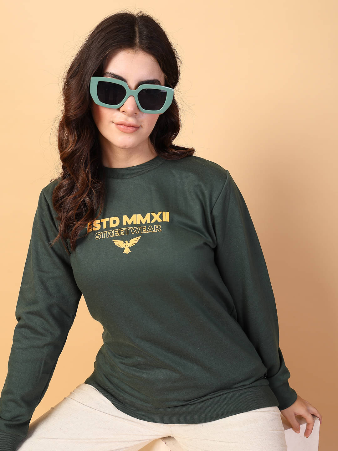 Rigo Women Fleece Round Neck Sweatshirt For ( Green ) Rigo Women Fleece Round Neck Sweatshirt For ( Green )