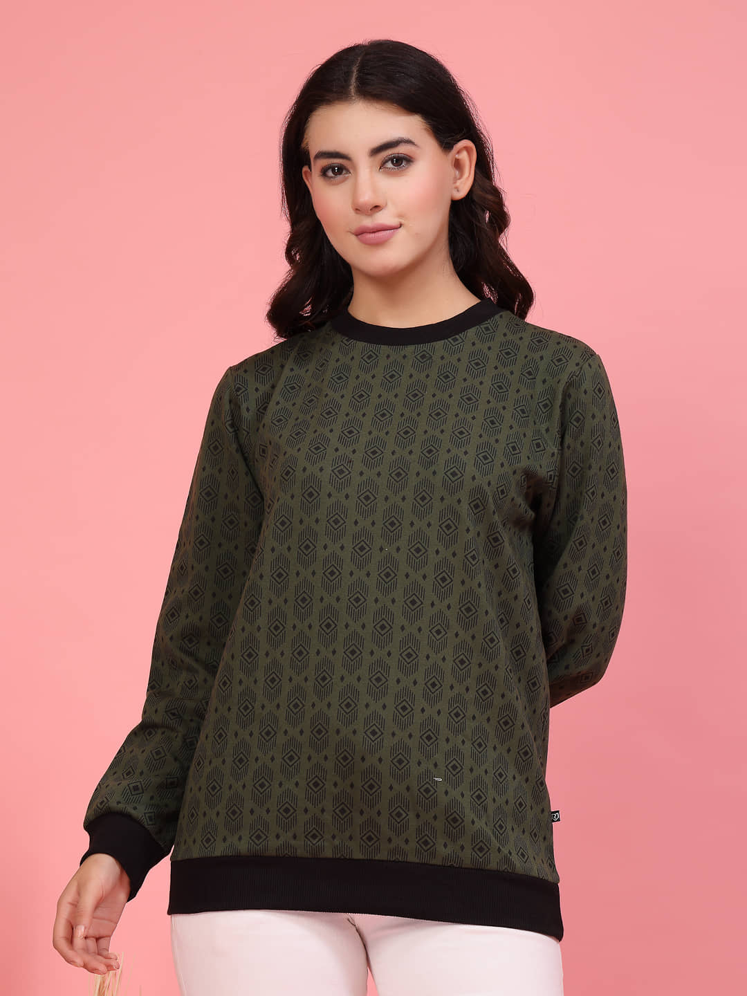 Rigo Women Fleece Round Neck Sweatshirt For ( Olive )
