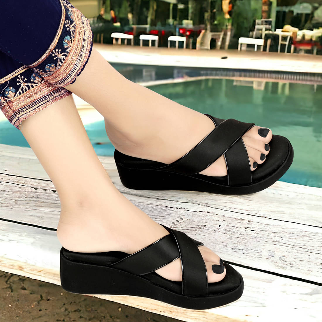     			Rimezs Black Women's Slip On Heels