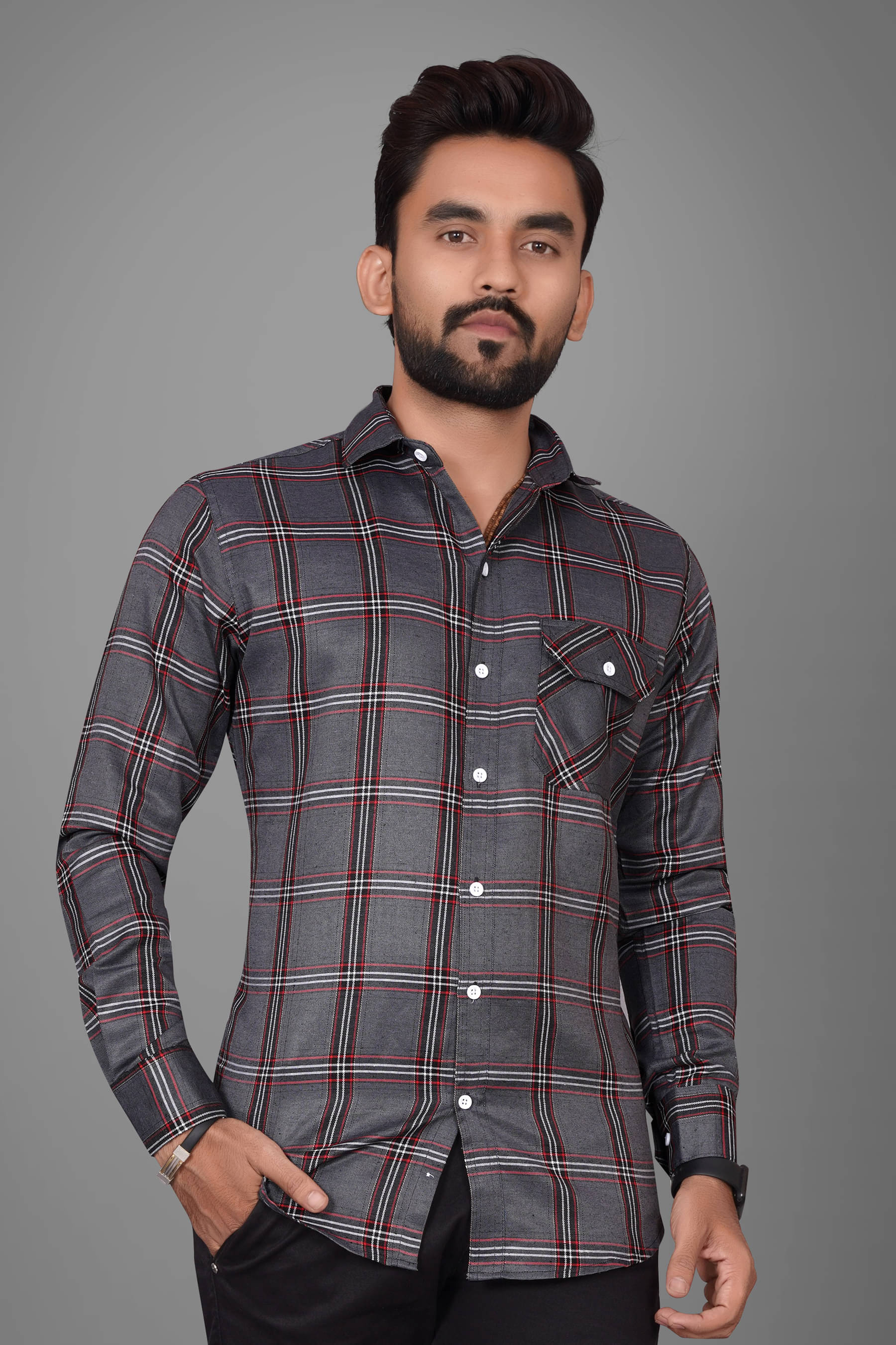 SUR-T Cotton Blend Regular Fit Checks Full Sleeves Men's Casual Shirt - Grey ( Pack of 1 ) SUR-T Cotton Blend Regular Fit Checks Full Sleeves Men's Casual Shirt - Grey ( Pack of 1 )