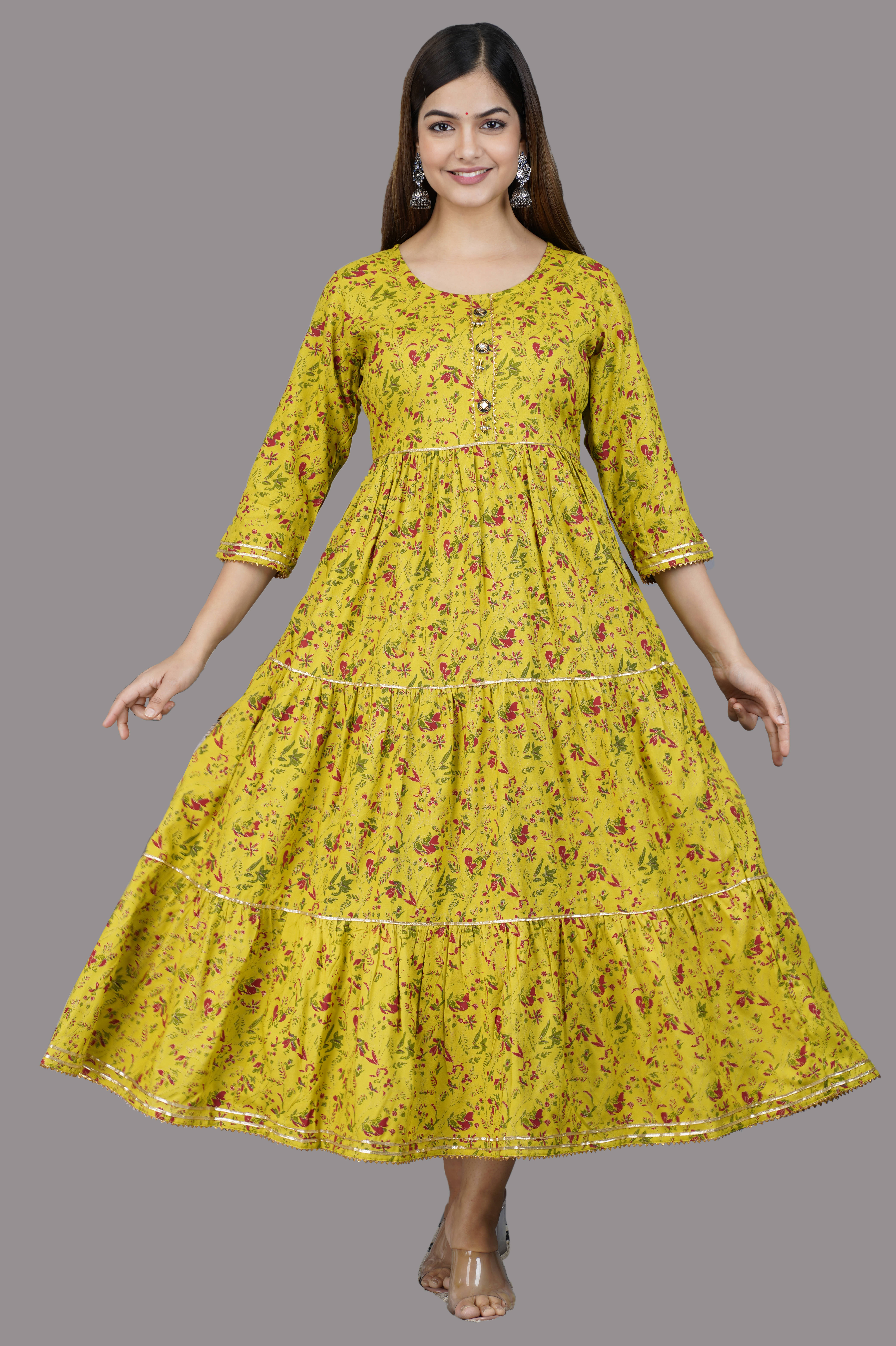 Smien Cotton Blend Self Design Anarkali Women's Kurti - Yellow ( Pack of 1 ) Smien Cotton Blend Self Design Anarkali Women's Kurti - Yellow ( Pack of 1 )
