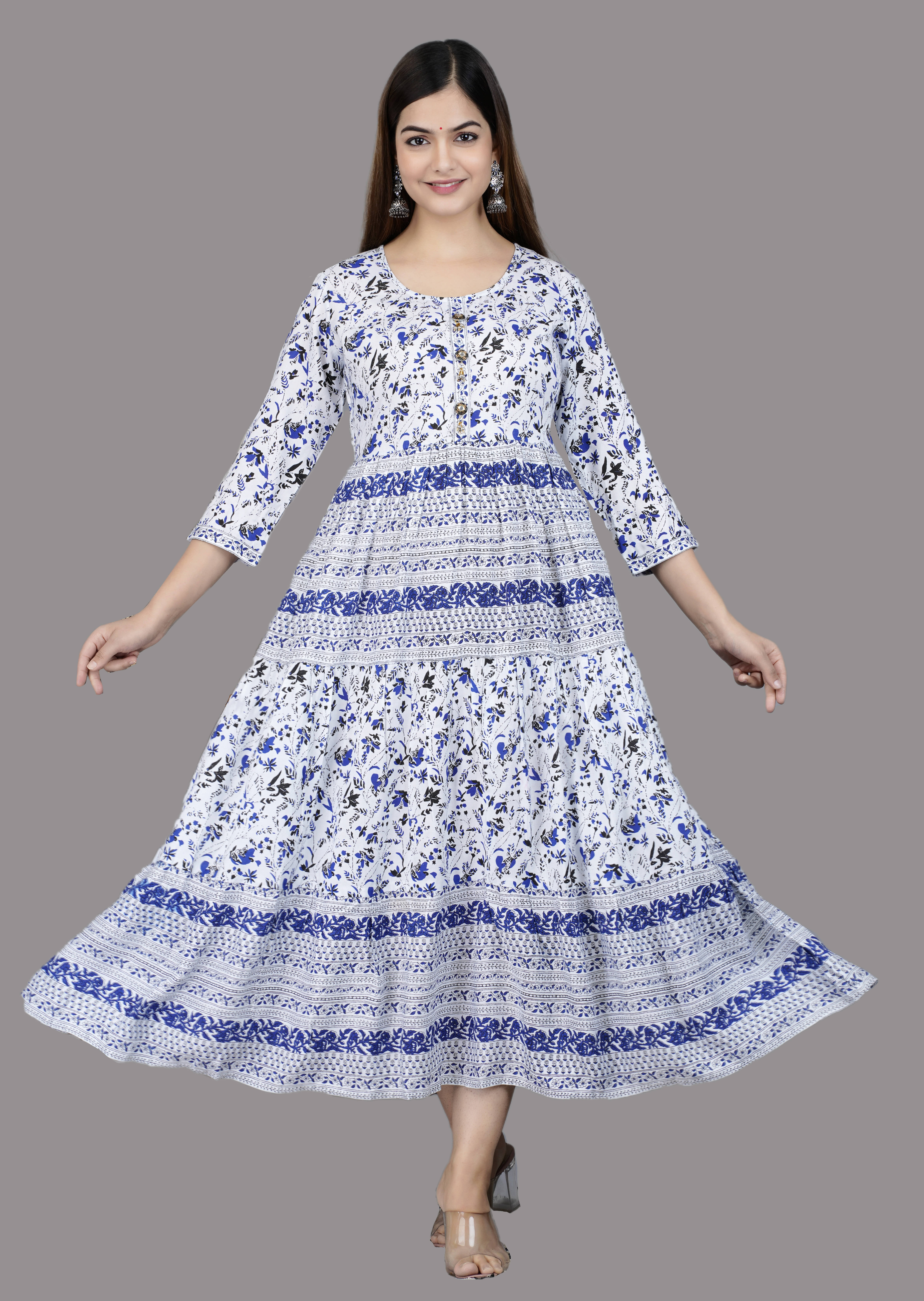 Smien Cotton Blend Self Design Anarkali Women's Kurti - Light Blue ( Pack of 1 ) Smien Cotton Blend Self Design Anarkali Women's Kurti - Light Blue ( Pack of 1 )