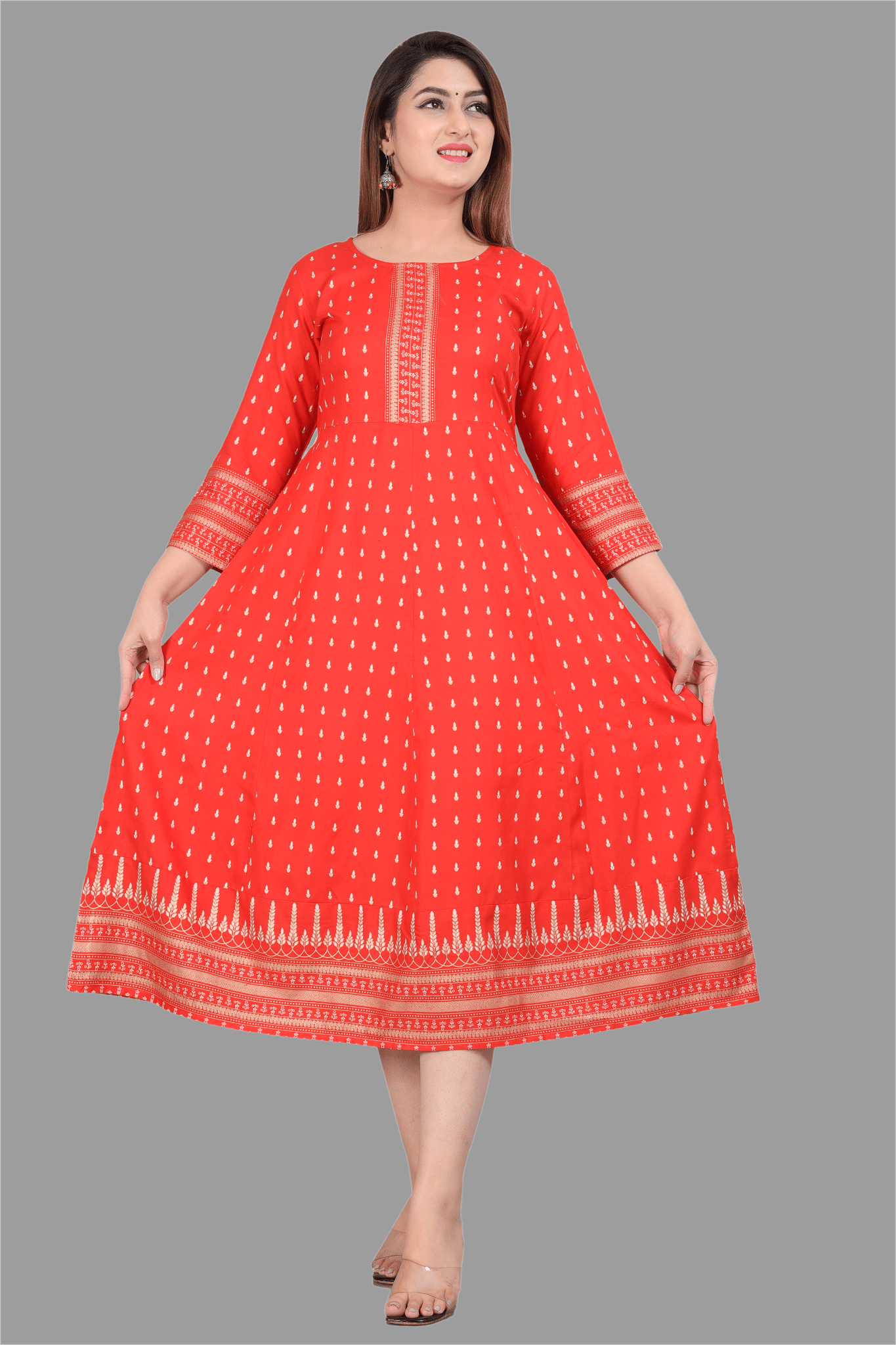 Smien Rayon Self Design Anarkali Women's Kurti - Red ( Pack of 1 )     			Smien Rayon Self Design Anarkali Women's Kurti - Red ( Pack of 1 )