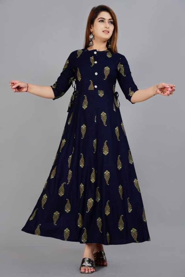 Smien Viscose Printed Anarkali Women's Kurti - Blue ( Pack of 1 ) Smien Viscose Printed Anarkali Women's Kurti - Blue ( Pack of 1 )