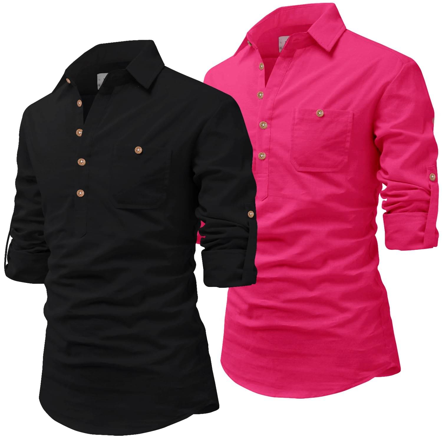 UNI VIBE Dark Pink Cotton Blend Men's Shirt Style Kurta ( Pack of 2 ) UNI VIBE Dark Pink Cotton Blend Men's Shirt Style Kurta ( Pack of 2 )