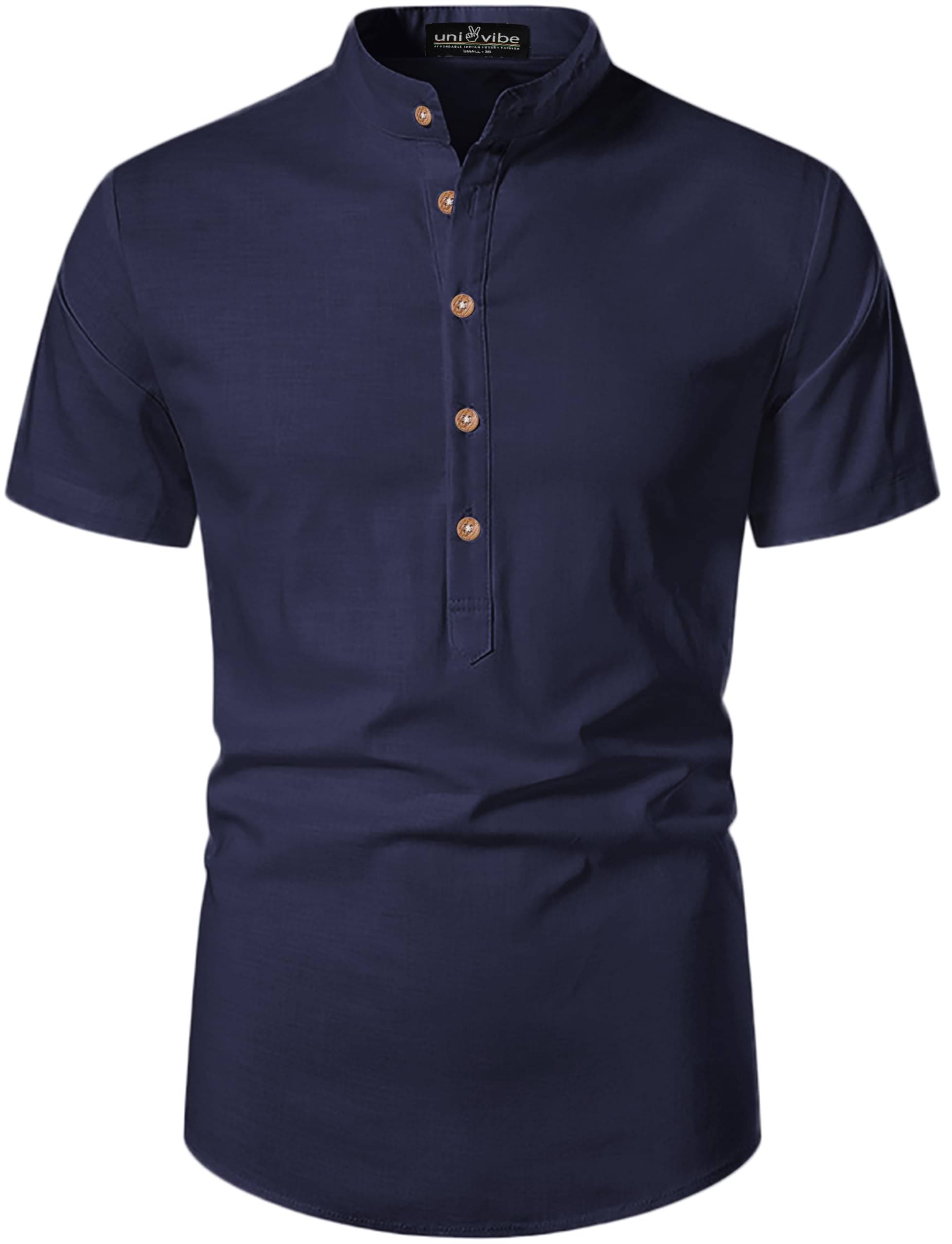 UNI VIBE Navy Blue Cotton Blend Men's Shirt Style Kurta ( Pack of 1 ) UNI VIBE Navy Blue Cotton Blend Men's Shirt Style Kurta ( Pack of 1 )