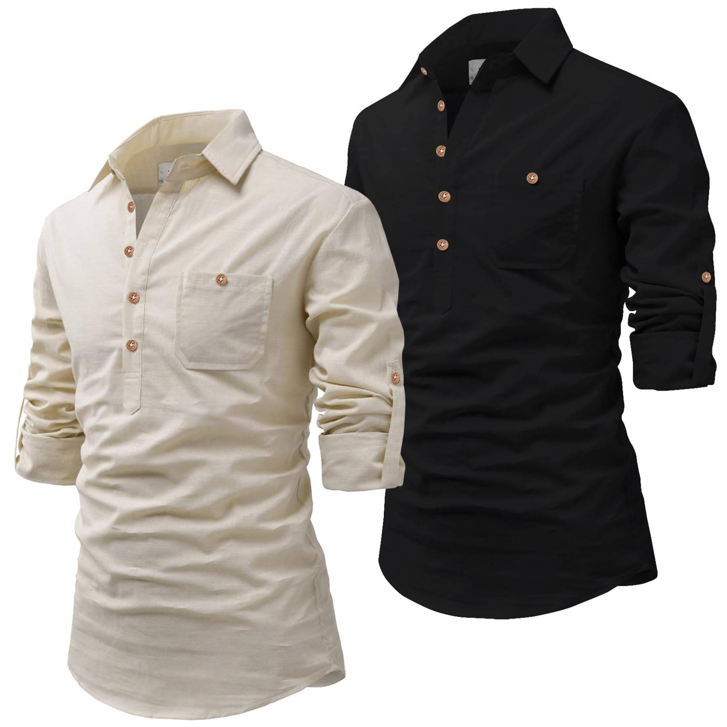     			UNI VIBE Off-White Cotton Blend Men's Shirt Style Kurta ( Pack of 2 )