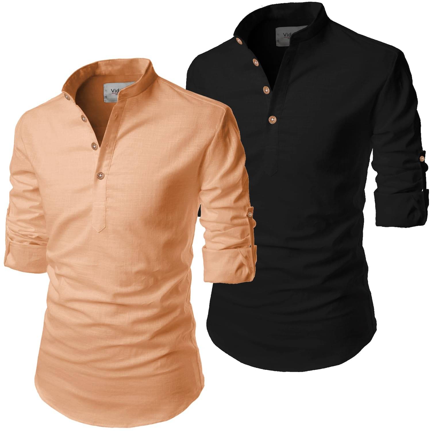    			UNI VIBE Orange Cotton Blend Men's Shirt Style Kurta ( Pack of 2 )