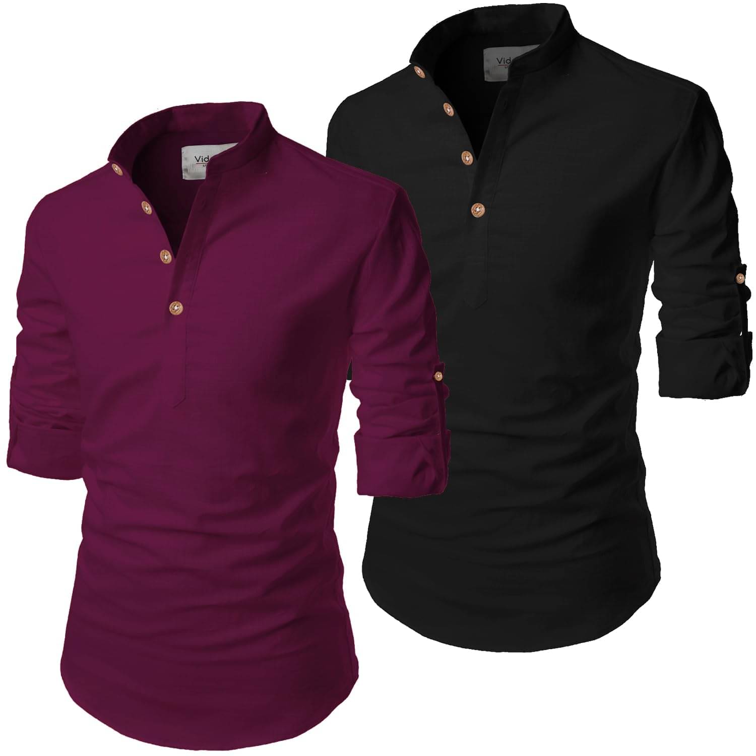     			UNI VIBE Purple Cotton Blend Men's Shirt Style Kurta ( Pack of 2 )