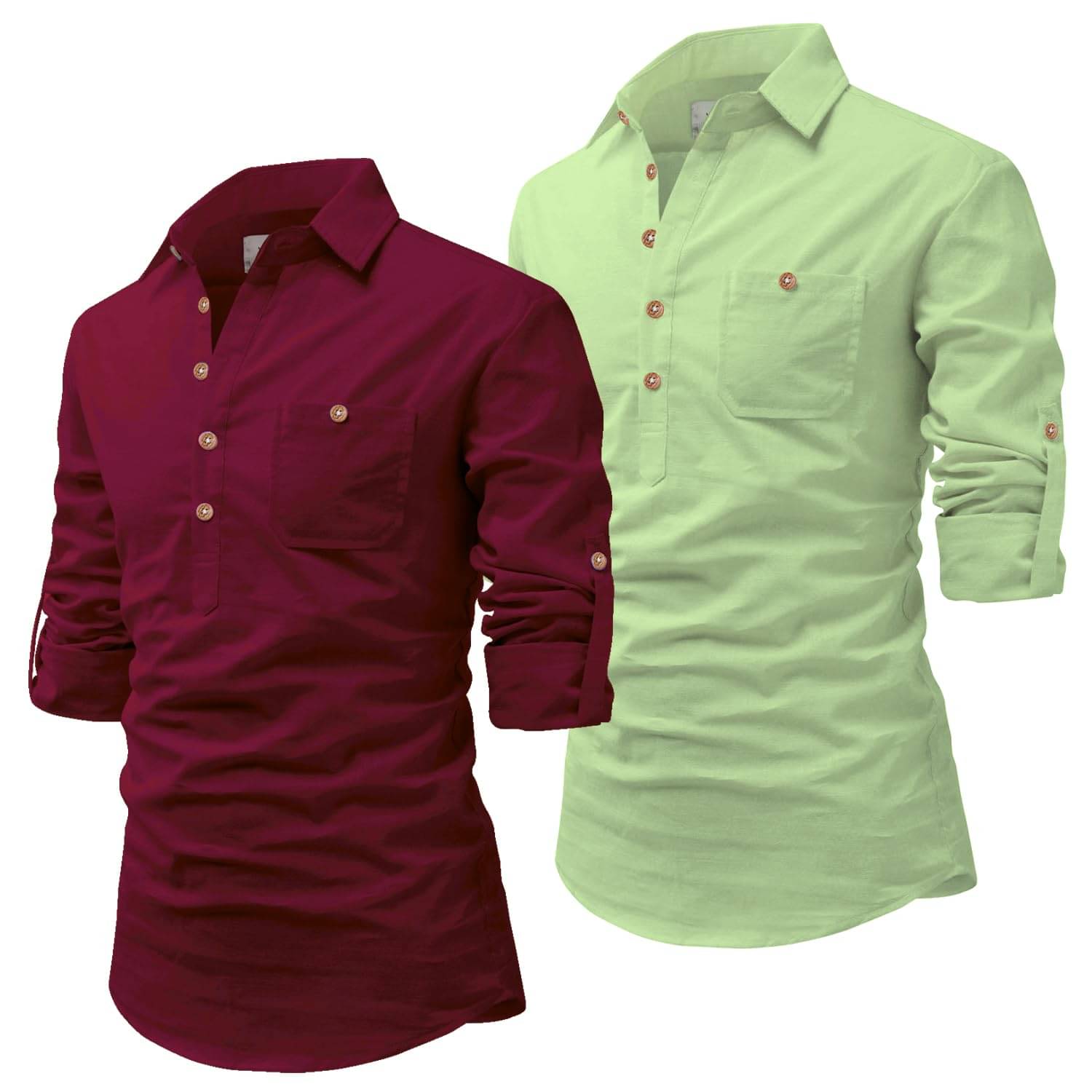     			UNI VIBE Sea Green Cotton Blend Men's Shirt Style Kurta ( Pack of 2 )