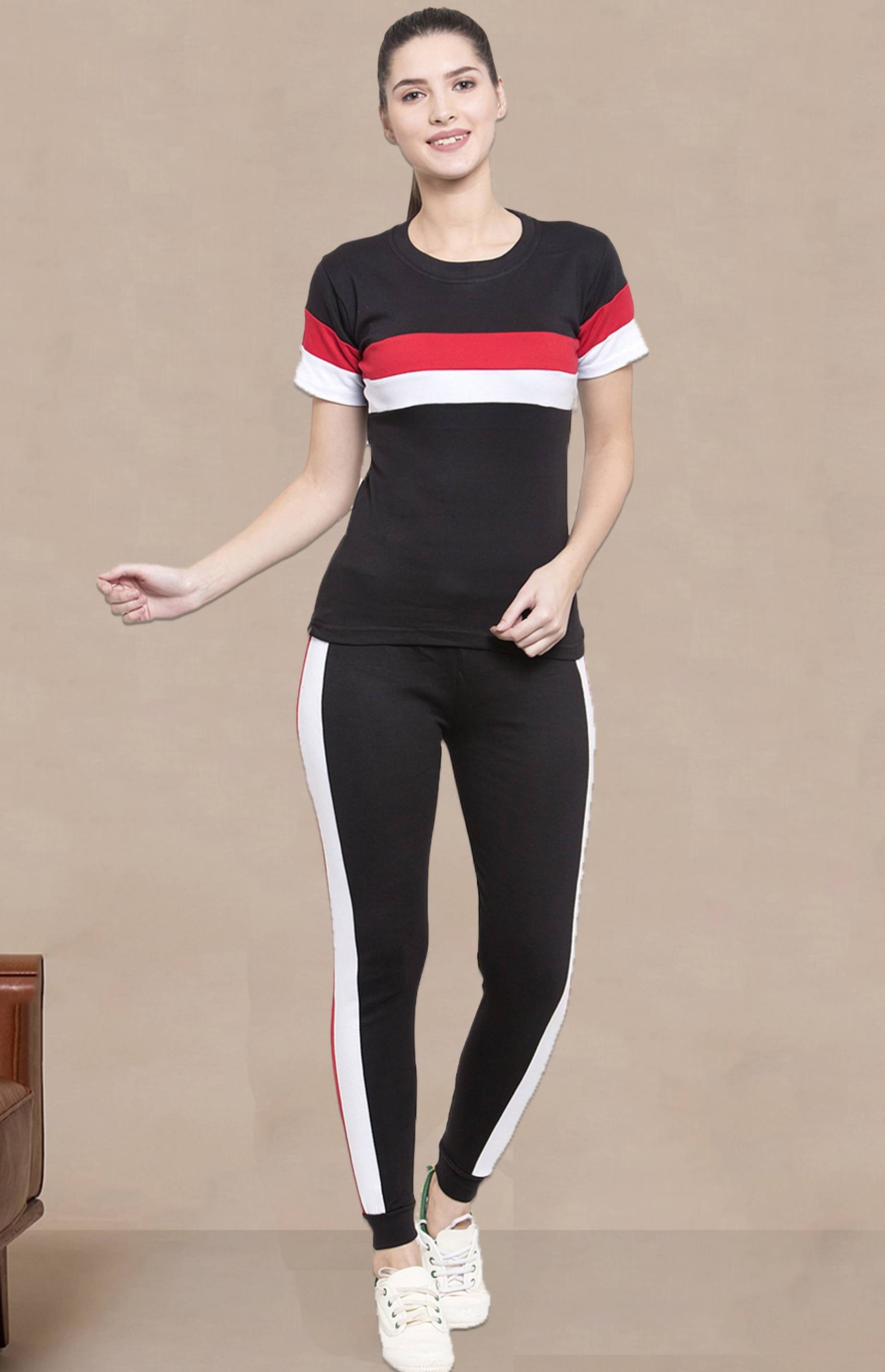     			DTR FASHION Black Cotton Blend Striped Tracksuit - Pack of 1