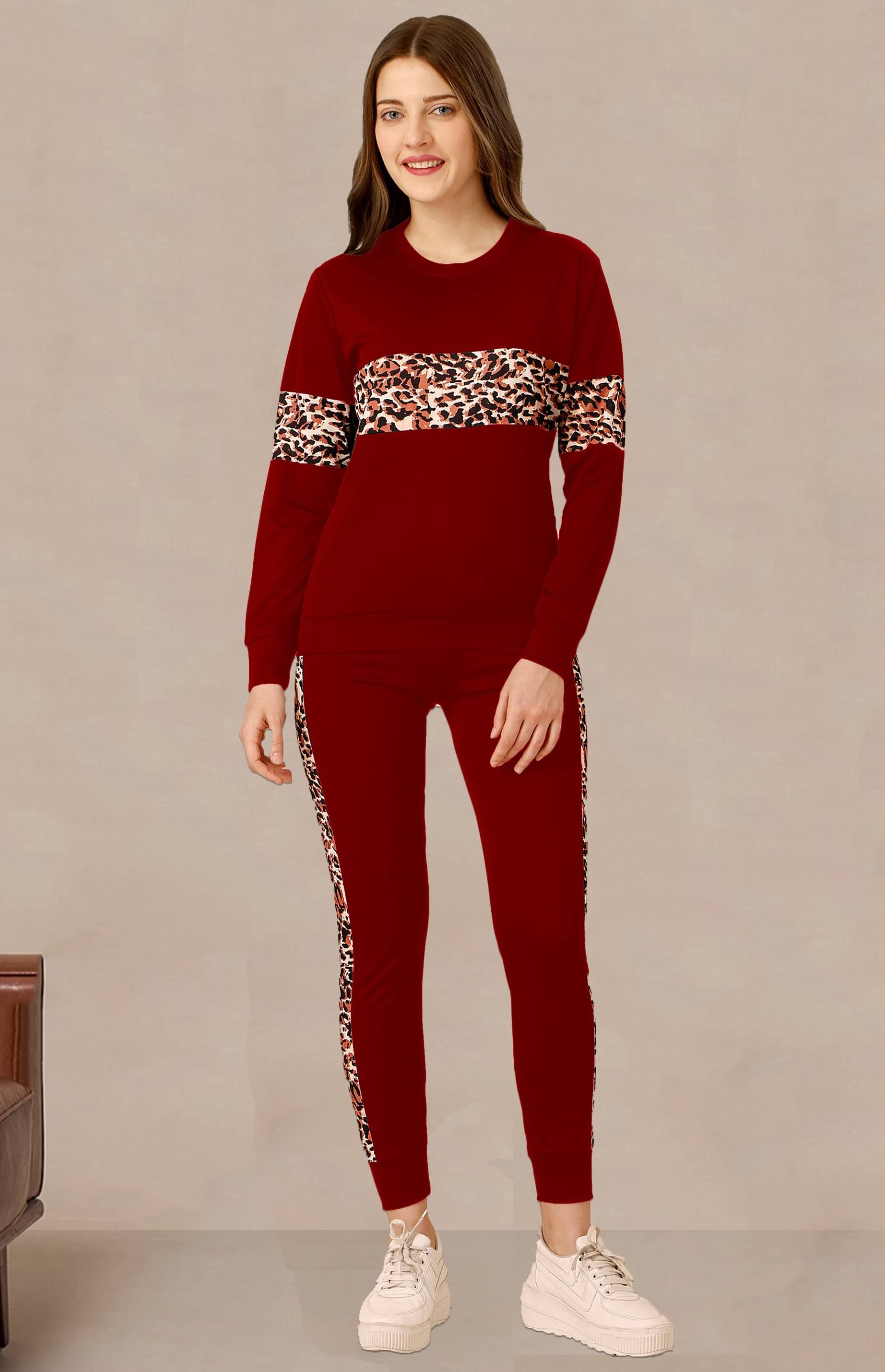     			DTR FASHION Maroon Cotton Blend Printed Tracksuit - Pack of 1