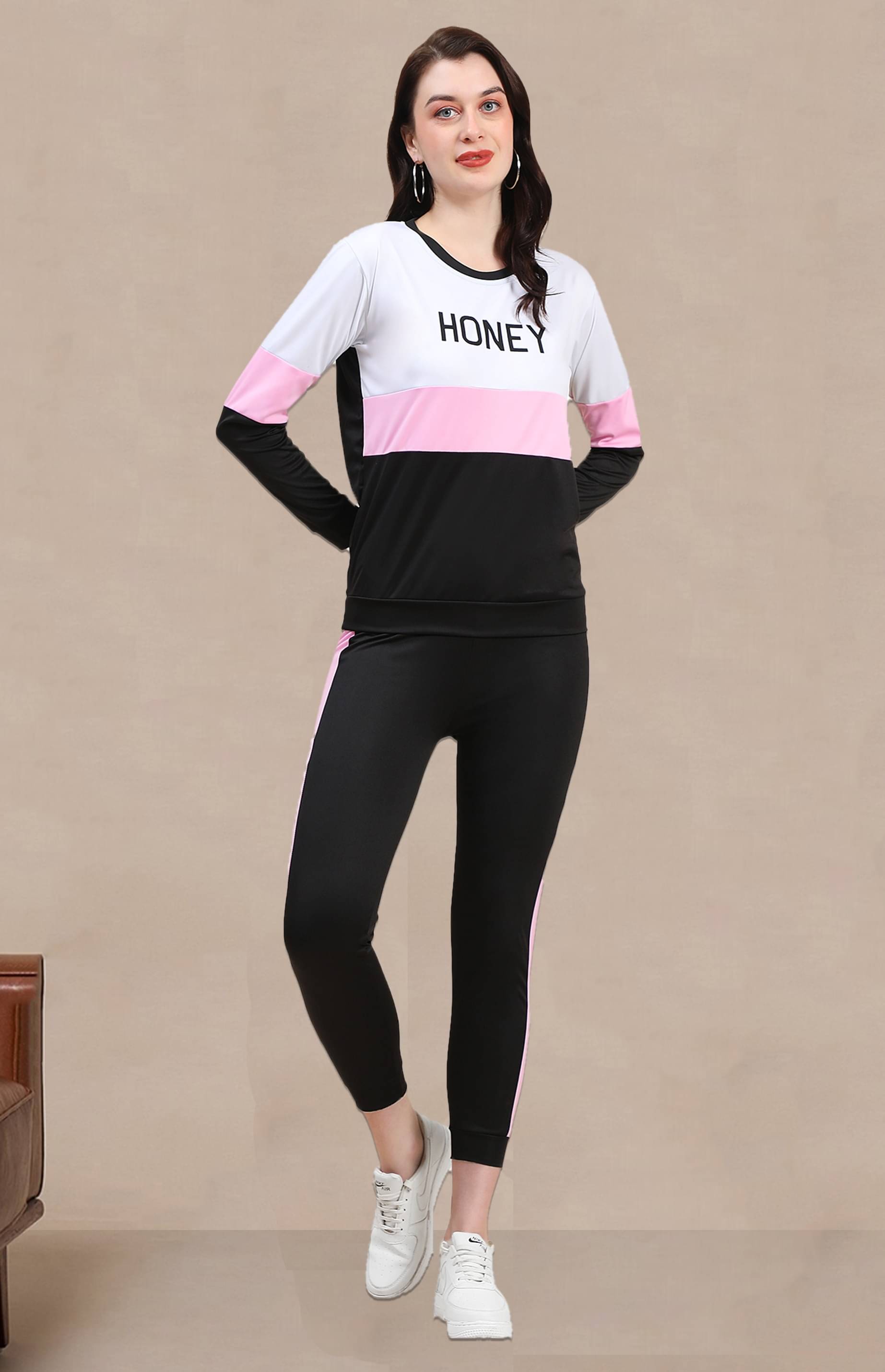     			DTR FASHION Pink Cotton Blend Colorblock Tracksuit - Pack of 1
