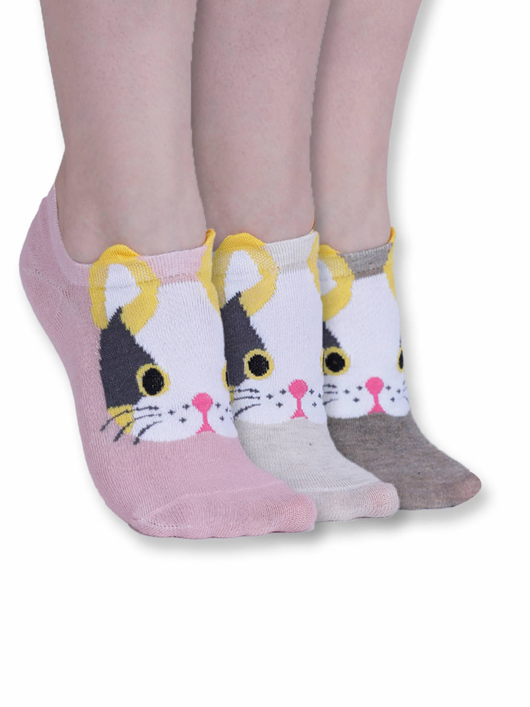     			Dollar Pack of 3 Cotton Blend Women's Printed No Show Socks ( Multicolor )